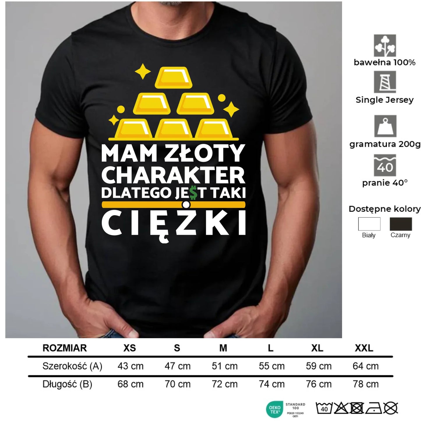 Koszulka męska - prezent dla chłopaka - Złoty charakter DCH16 - Koszulka męska / Czarny / XS - StoryCups.pl