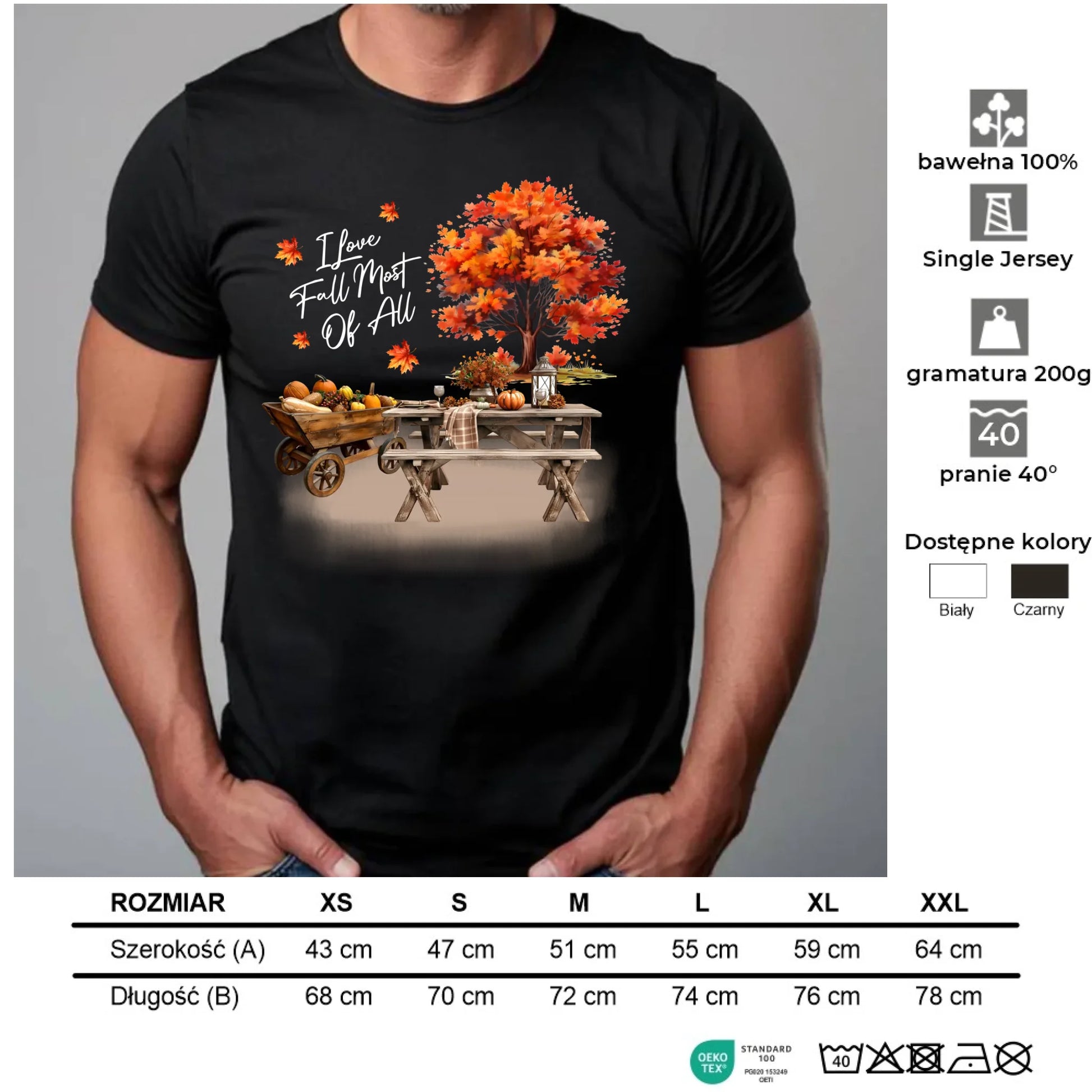 Koszulka męska jesienna - Jesienny piknik z dyniami JS04 - StoryCups.pl