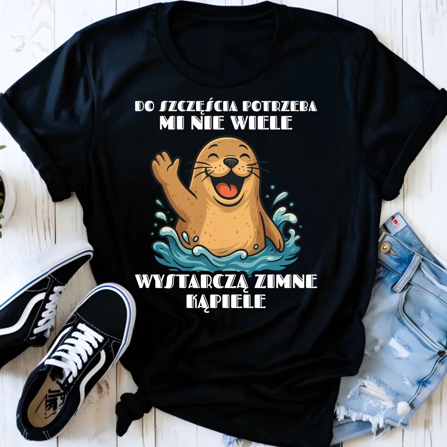 Koszulka damska - prezent dla morsa - Do szczęścia potrzeba mi nie wiele HM06 - StoryCups.pl