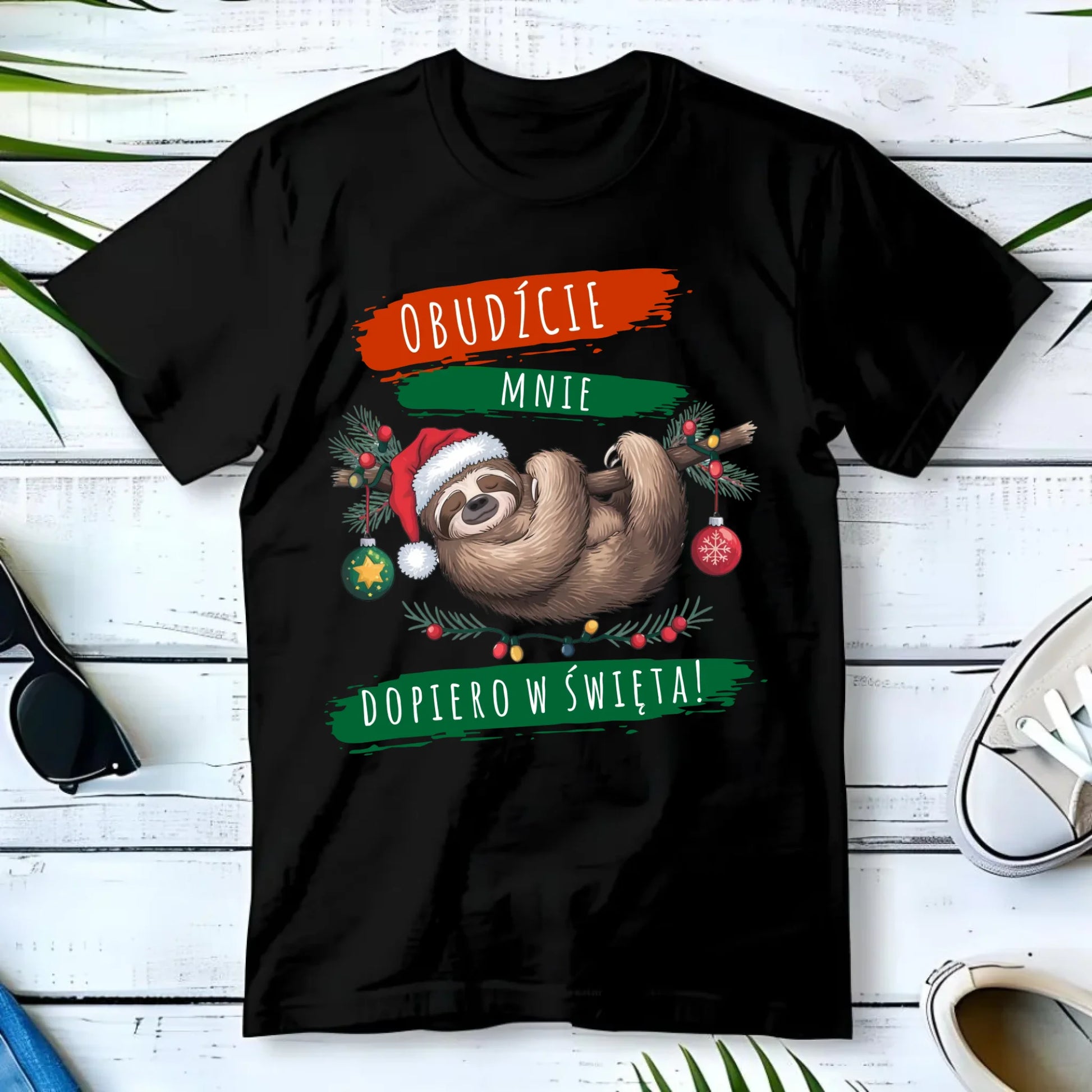 Koszulka męska świąteczna - Leniwiec - Obudźcie mnie dopiero w święta BN02 - StoryCups.pl