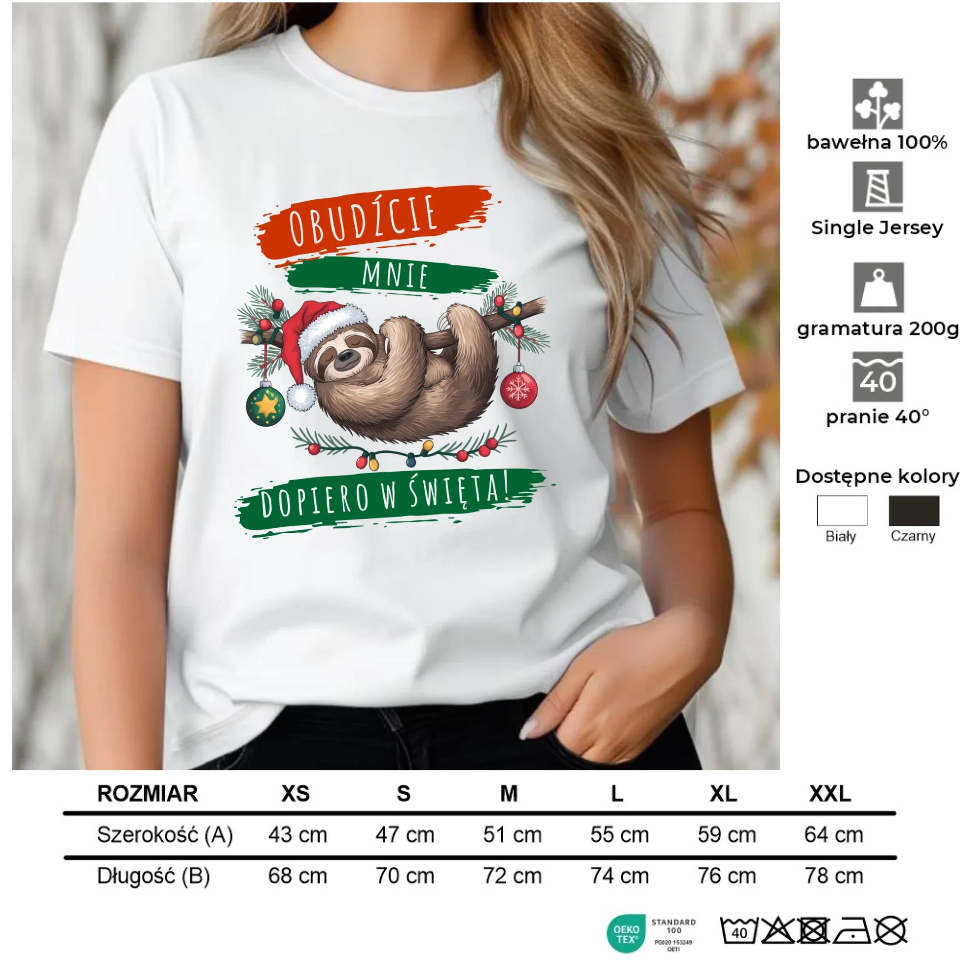 Koszulka damska świąteczna - Leniwiec - Obudźcie mnie dopiero w święta BN02 - StoryCups.pl