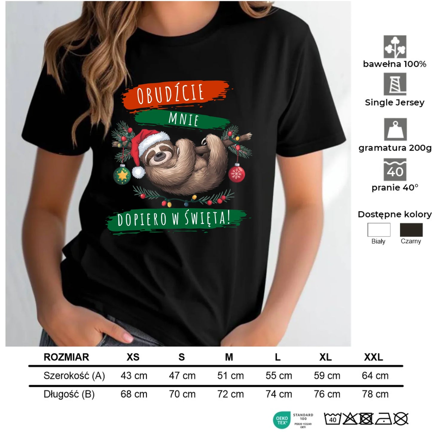 Koszulka damska świąteczna - Leniwiec - Obudźcie mnie dopiero w święta BN02 - StoryCups.pl