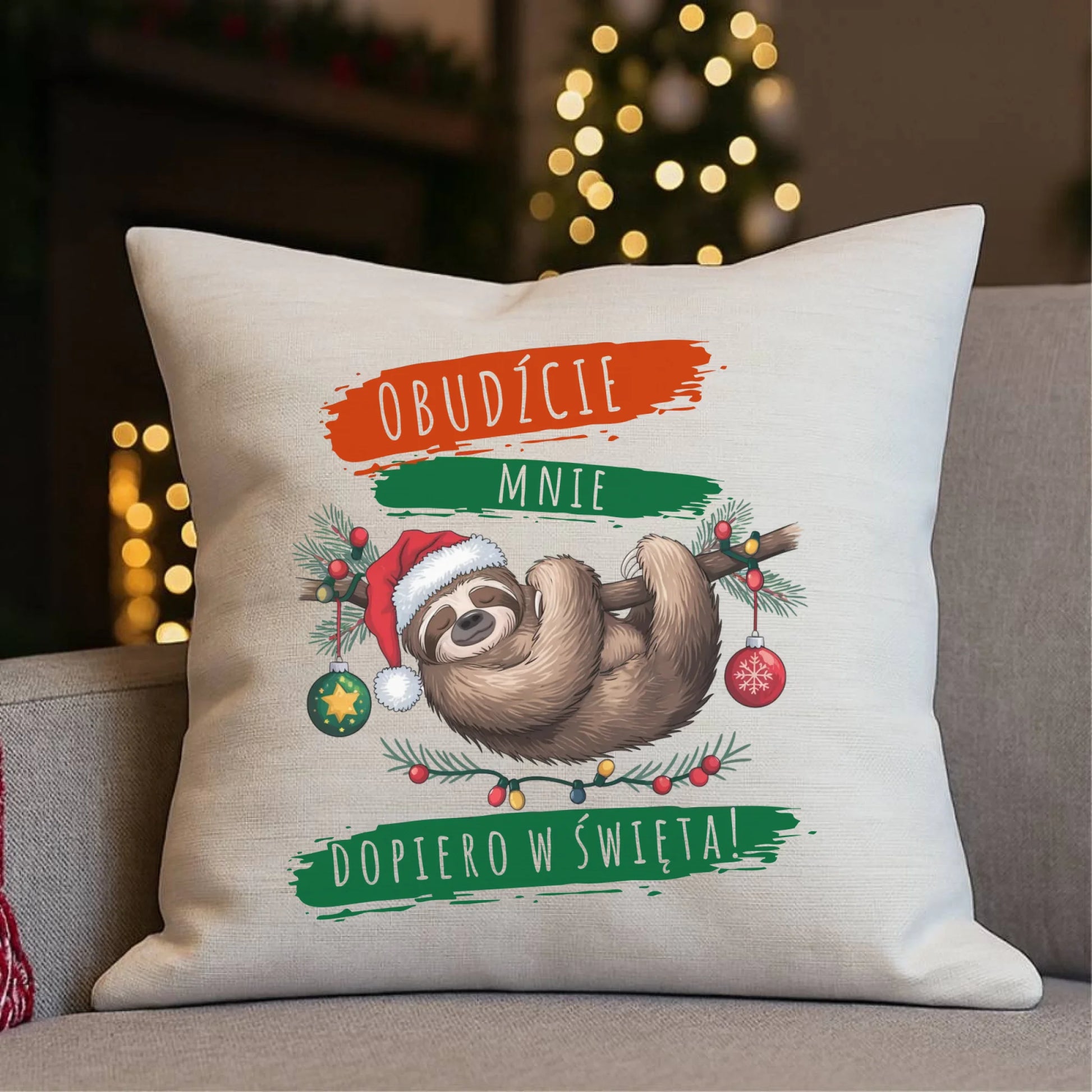 Poduszka świąteczna - Leniwiec - Obudźcie mnie dopiero w święta BN02 - StoryCups.pl