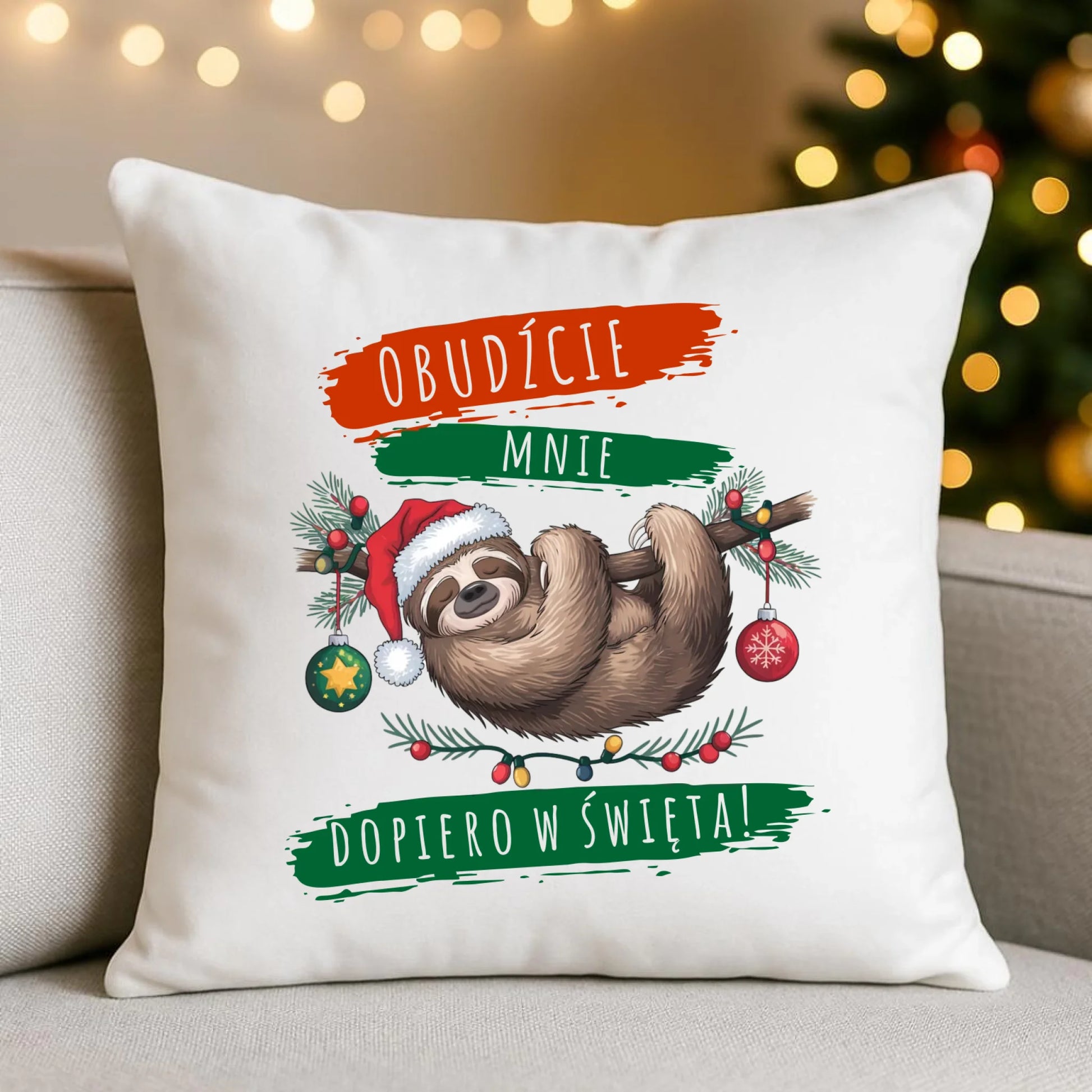 Poduszka świąteczna - Leniwiec - Obudźcie mnie dopiero w święta BN02 - StoryCups.pl