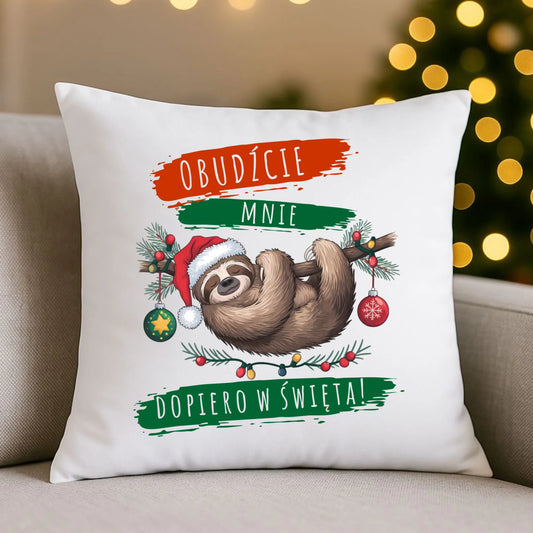 Poduszka świąteczna - Leniwiec - Obudźcie mnie dopiero w święta BN02 - StoryCups.pl