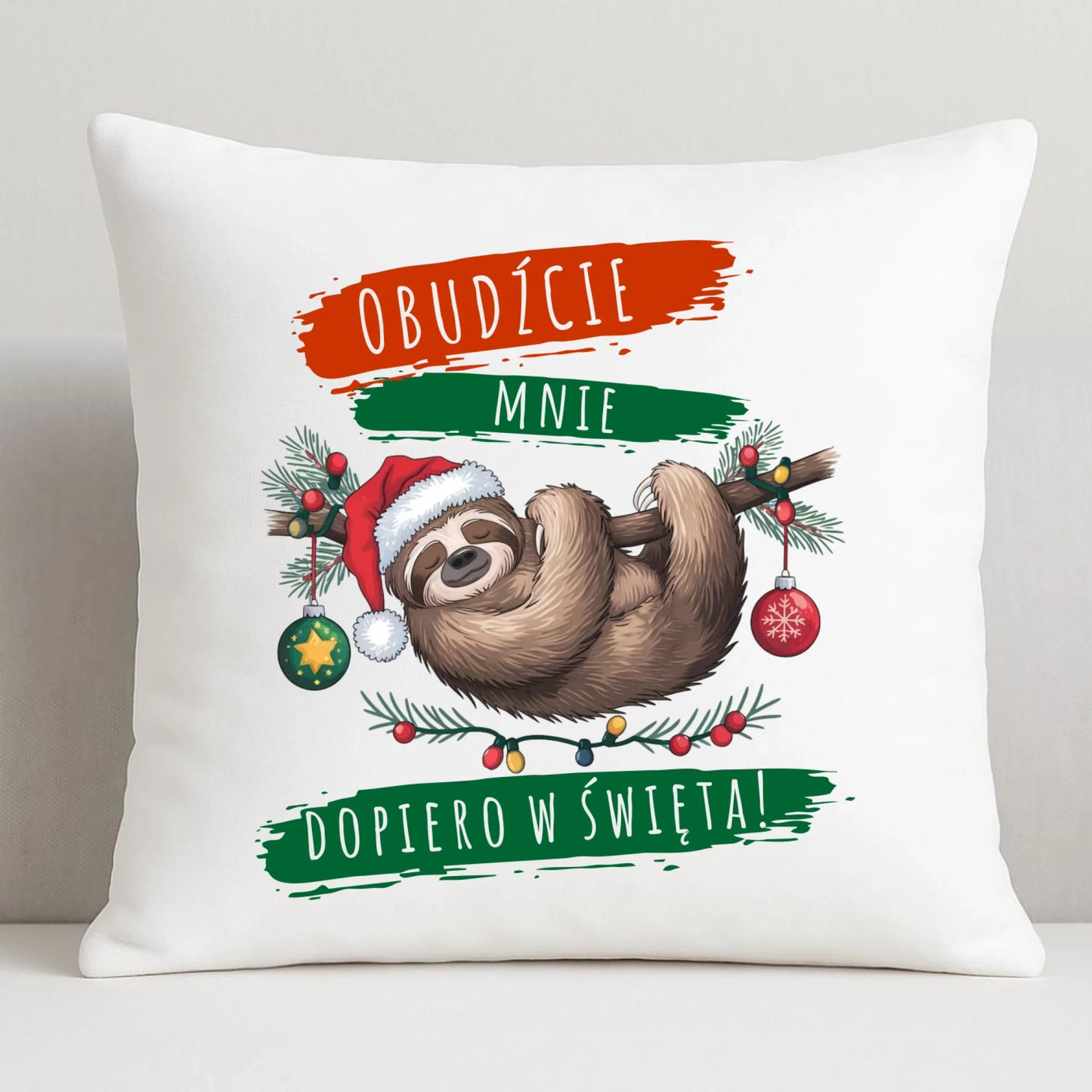 Poduszka świąteczna - Leniwiec - Obudźcie mnie dopiero w święta BN02 - StoryCups.pl