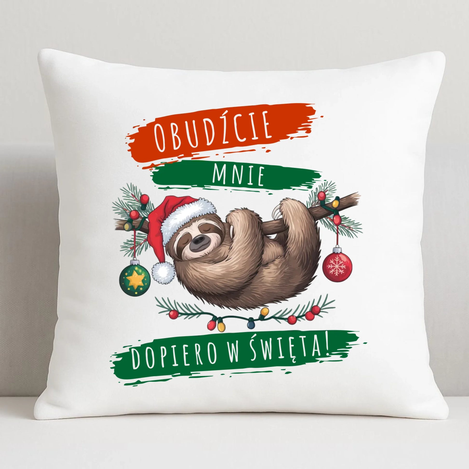 Poduszka świąteczna - Leniwiec - Obudźcie mnie dopiero w święta BN02 - StoryCups.pl