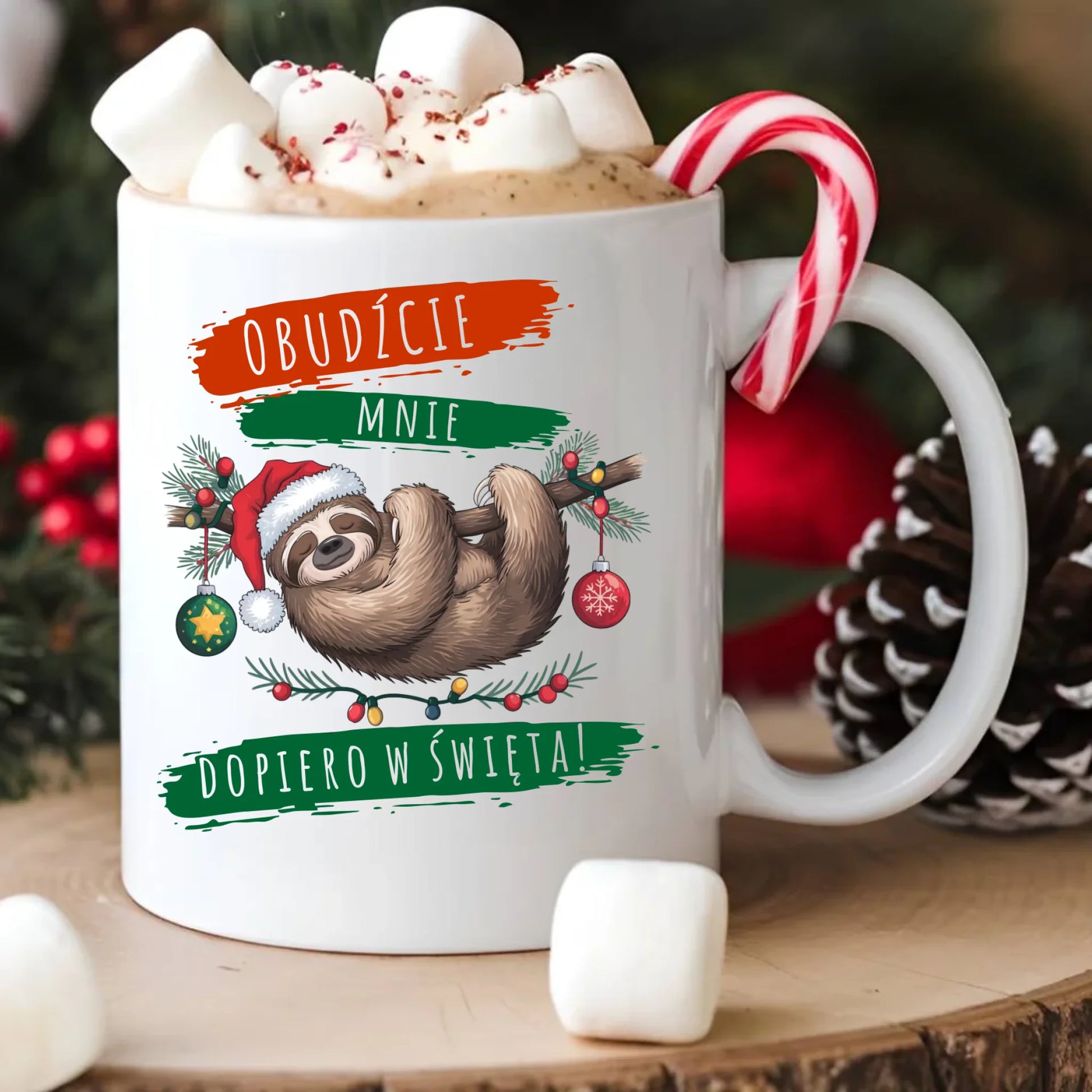 Kubek świąteczny - Leniwiec - Obudźcie mnie dopiero w święta BN02 - StoryCups.pl
