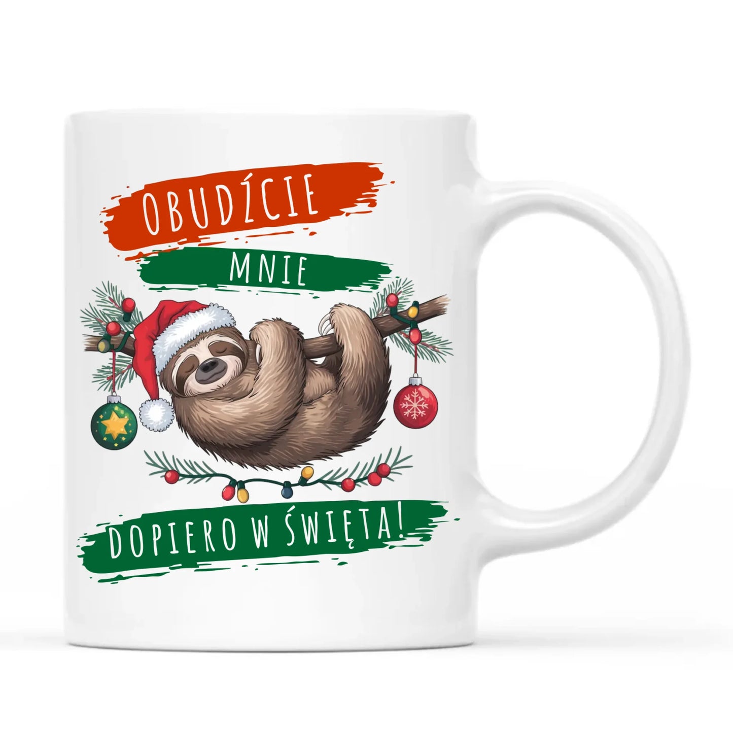 Kubek świąteczny - Leniwiec - Obudźcie mnie dopiero w święta BN02 - StoryCups.pl