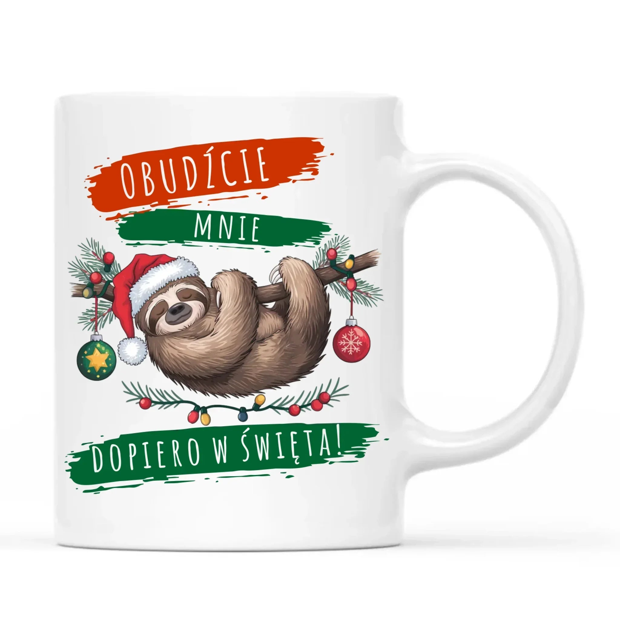Kubek świąteczny - Leniwiec - Obudźcie mnie dopiero w święta BN02 - StoryCups.pl