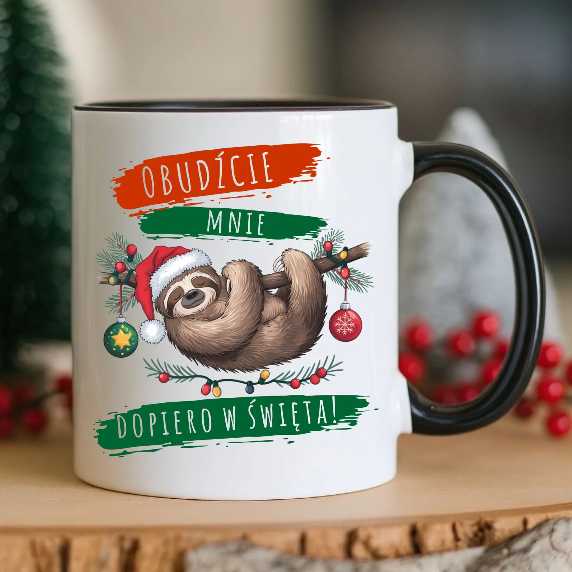 Kubek świąteczny - Leniwiec - Obudźcie mnie dopiero w święta BN02 - StoryCups.pl