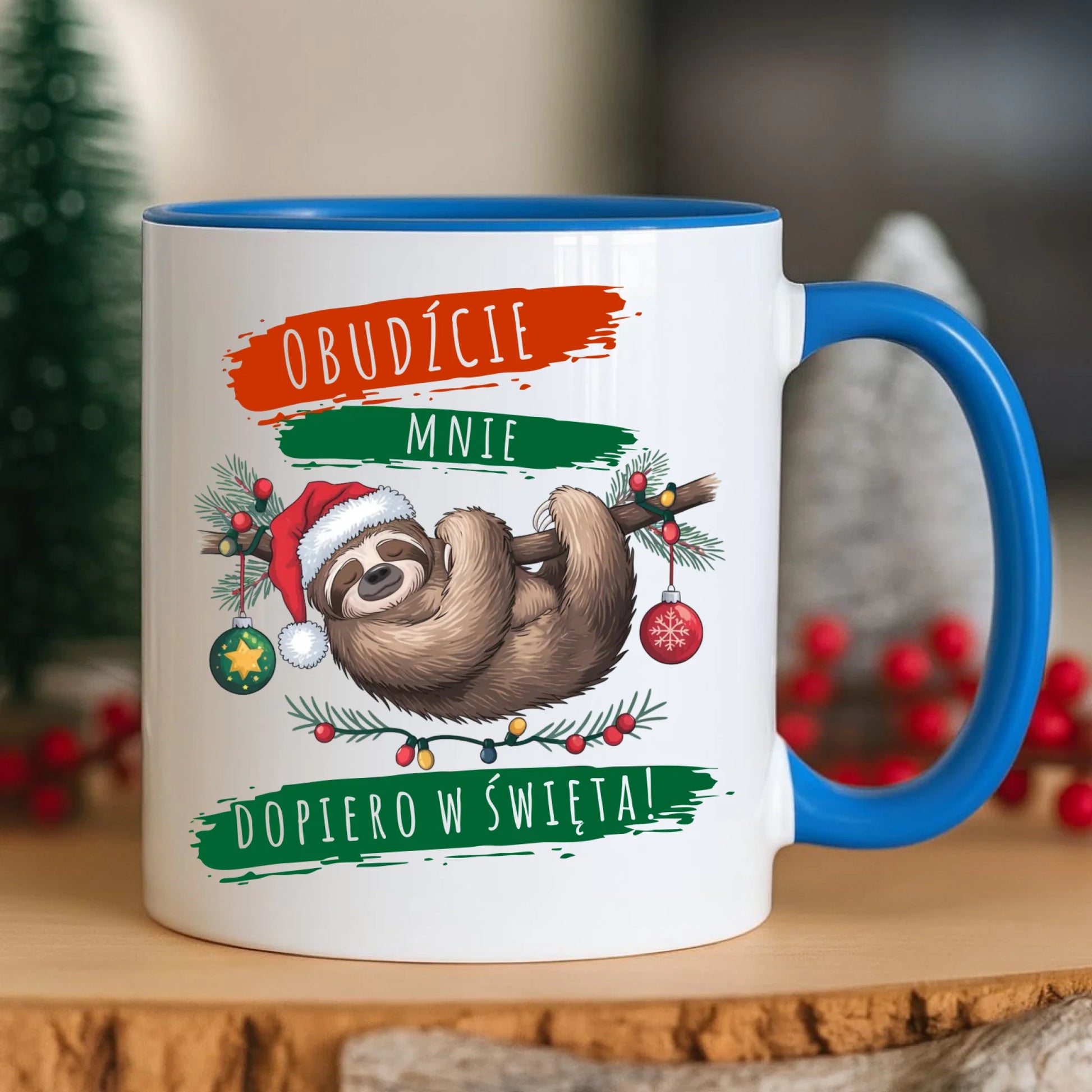 Kubek świąteczny - Leniwiec - Obudźcie mnie dopiero w święta BN02 - StoryCups.pl