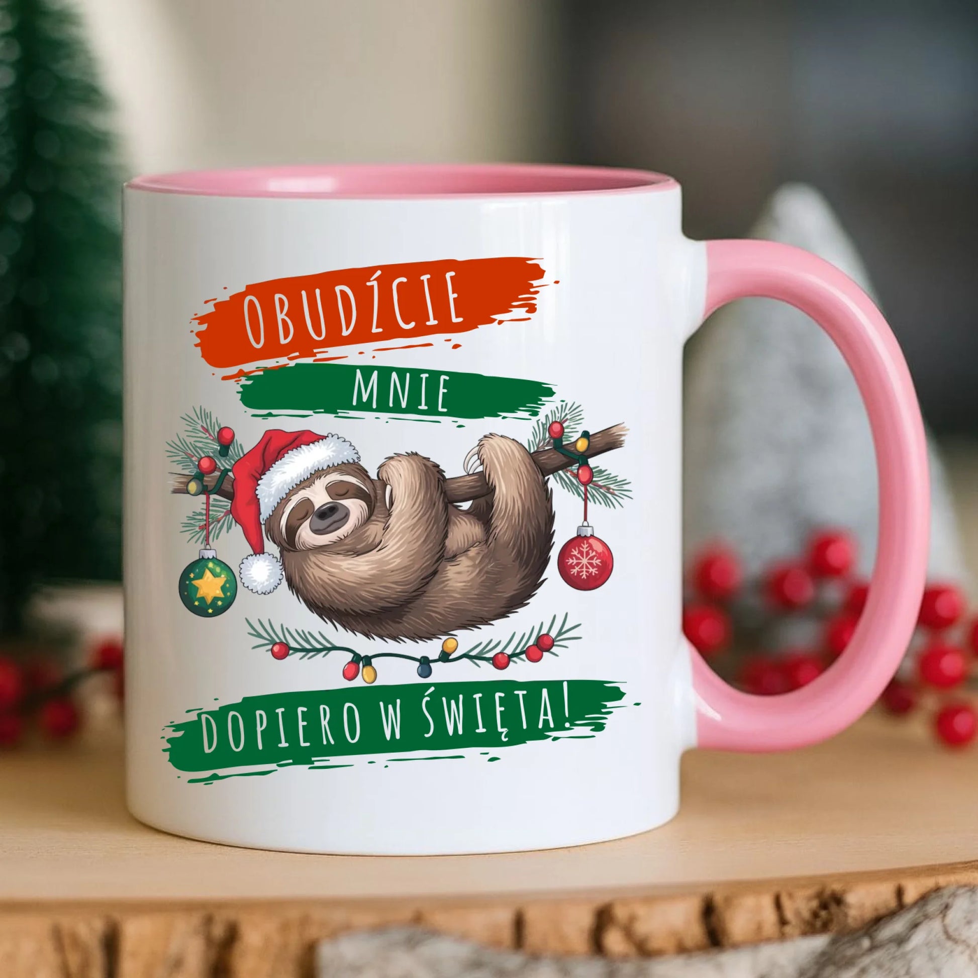 Kubek świąteczny - Leniwiec - Obudźcie mnie dopiero w święta BN02 - StoryCups.pl