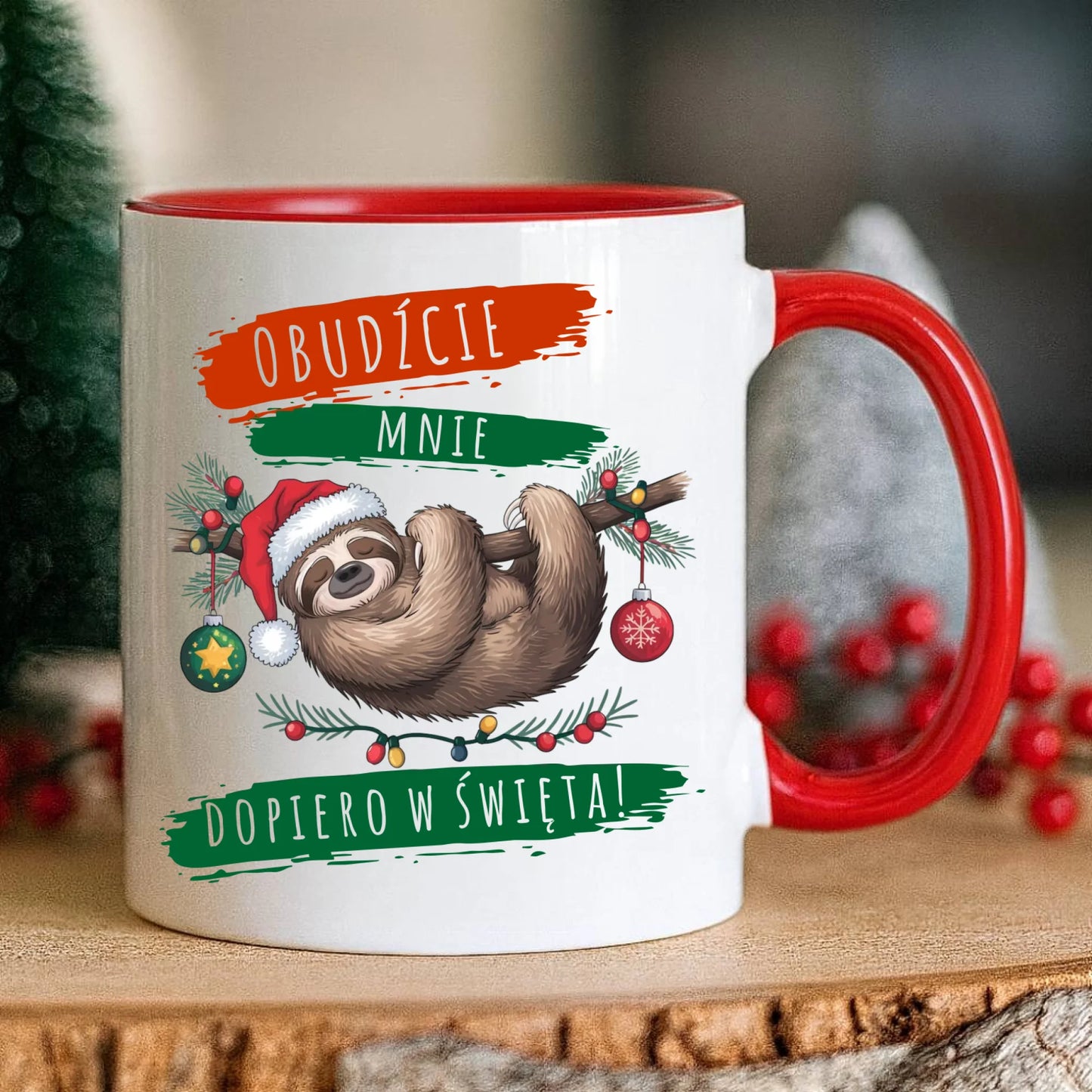 Kubek świąteczny - Leniwiec - Obudźcie mnie dopiero w święta BN02 - StoryCups.pl