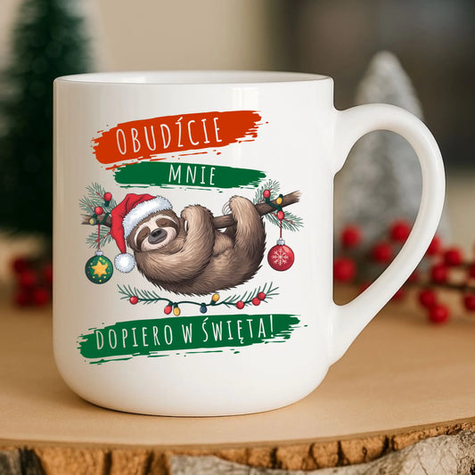 Kubek elegant świąteczny - Leniwiec - Obudźcie mnie dopiero w święta BN02 - StoryCups.pl