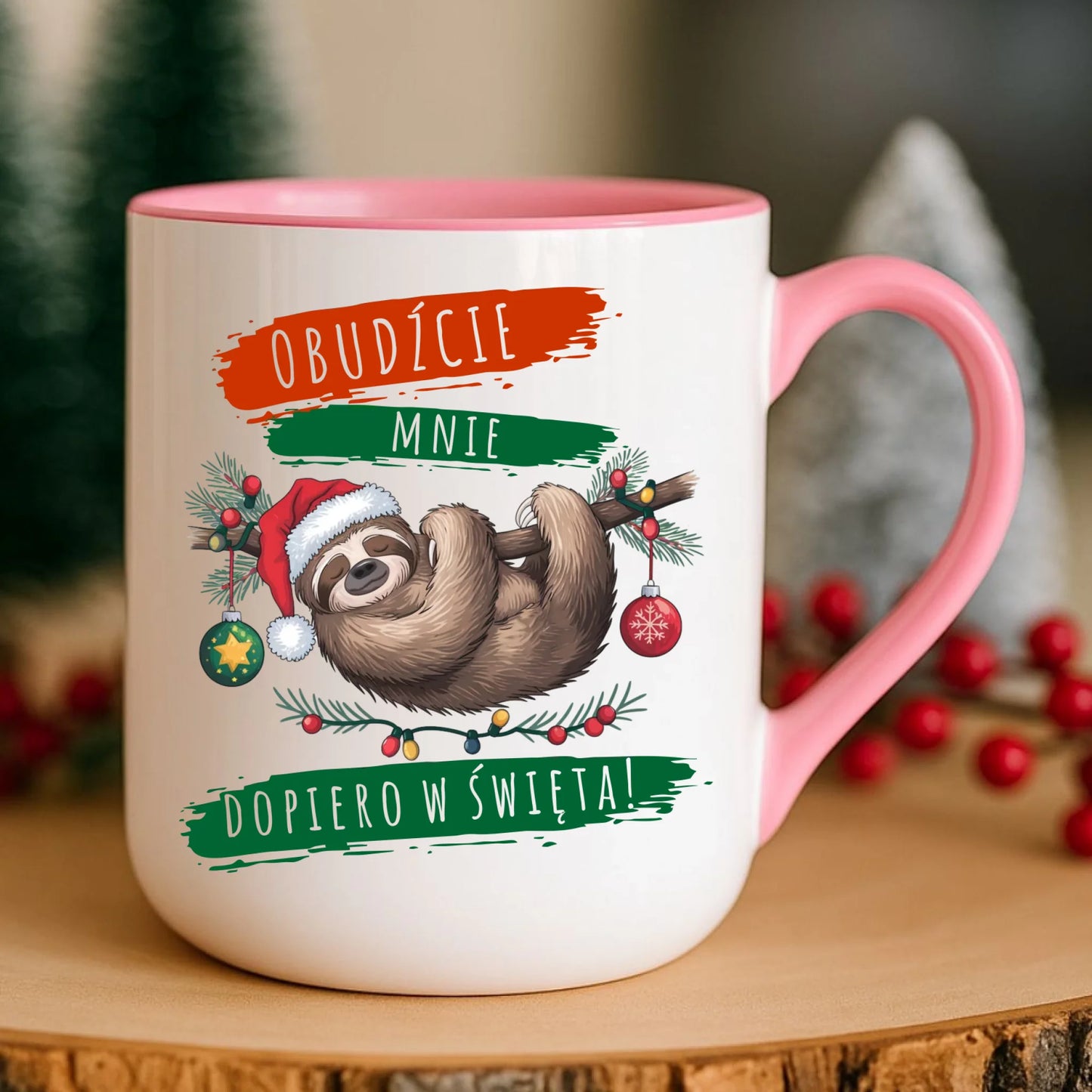 Kubek elegant świąteczny - Leniwiec - Obudźcie mnie dopiero w święta BN02 - StoryCups.pl