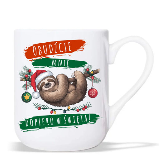 Kubek elegant świąteczny - Leniwiec - Obudźcie mnie dopiero w święta BN02 - StoryCups.pl