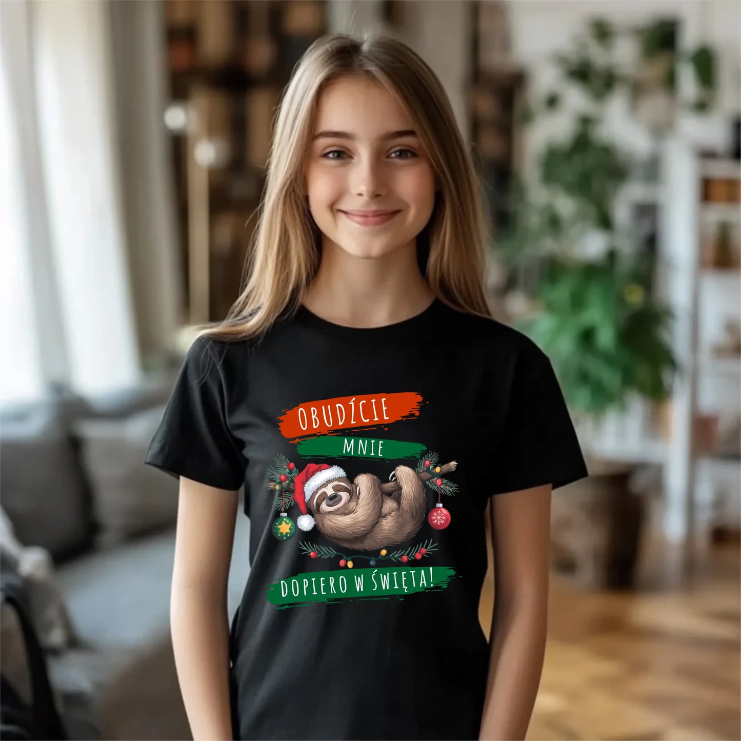 Koszulka dziecięca świąteczna - Leniwiec - Obudźcie mnie dopiero w święta BN02 - StoryCups.pl