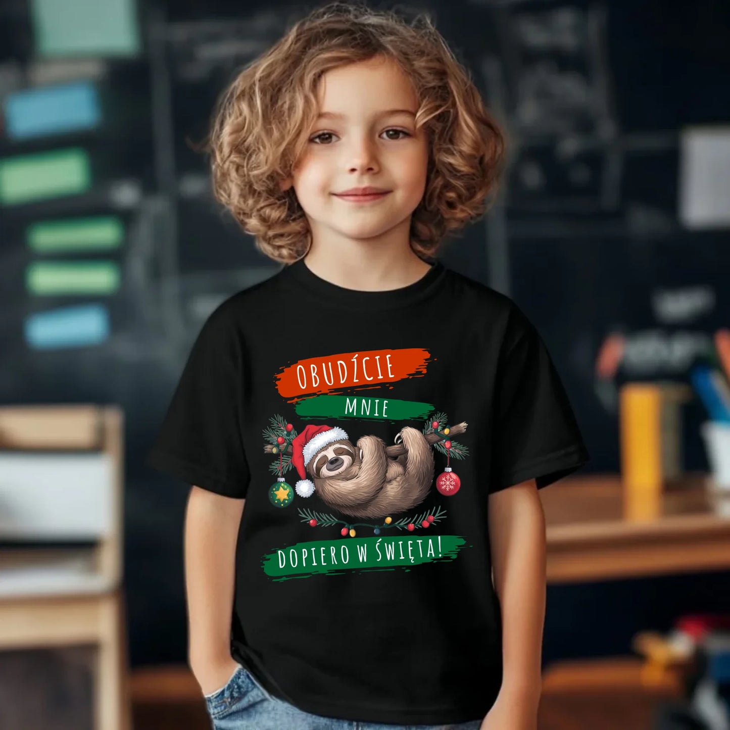Koszulka dziecięca świąteczna - Leniwiec - Obudźcie mnie dopiero w święta BN02 - StoryCups.pl