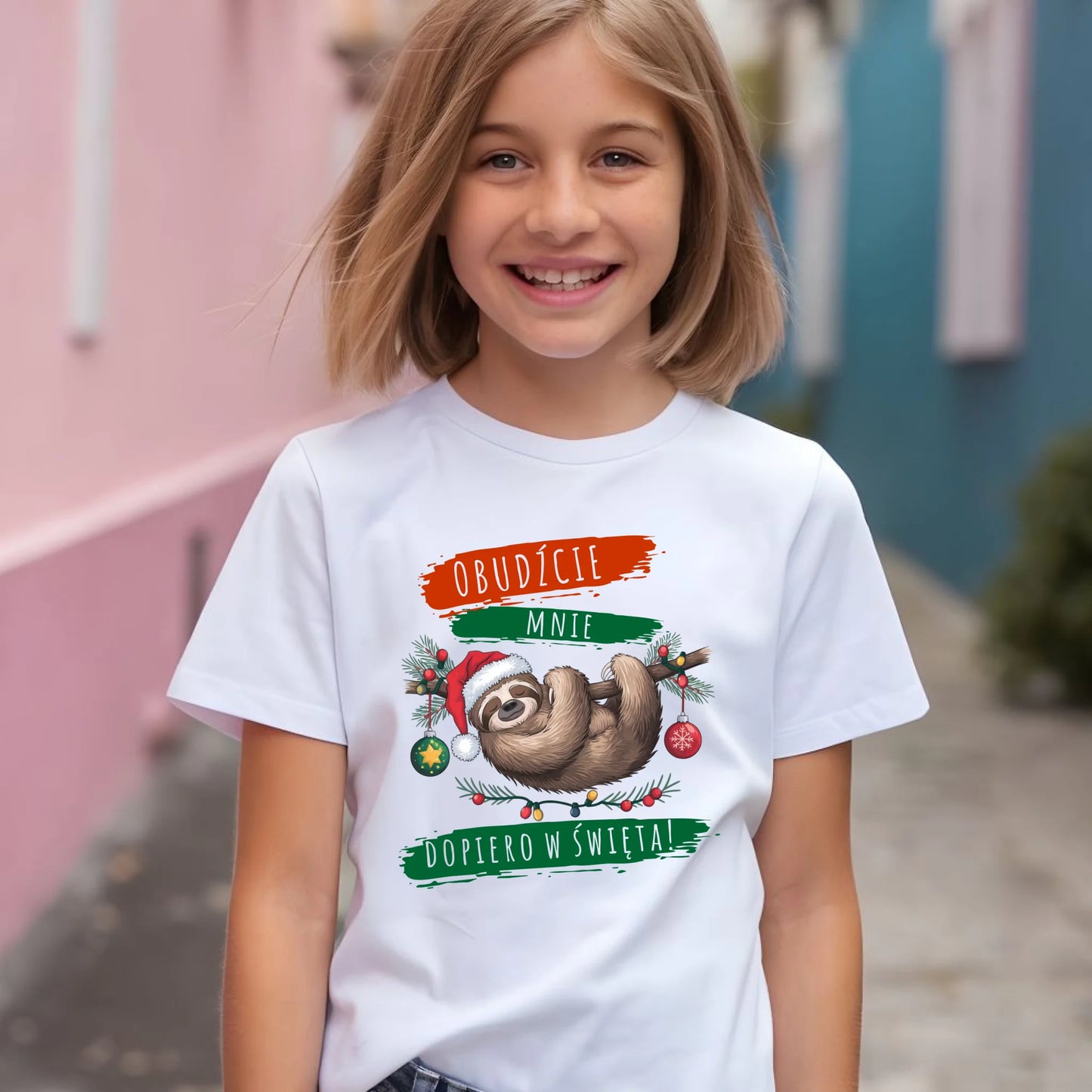 Koszulka dziecięca świąteczna - Leniwiec - Obudźcie mnie dopiero w święta BN02 - StoryCups.pl