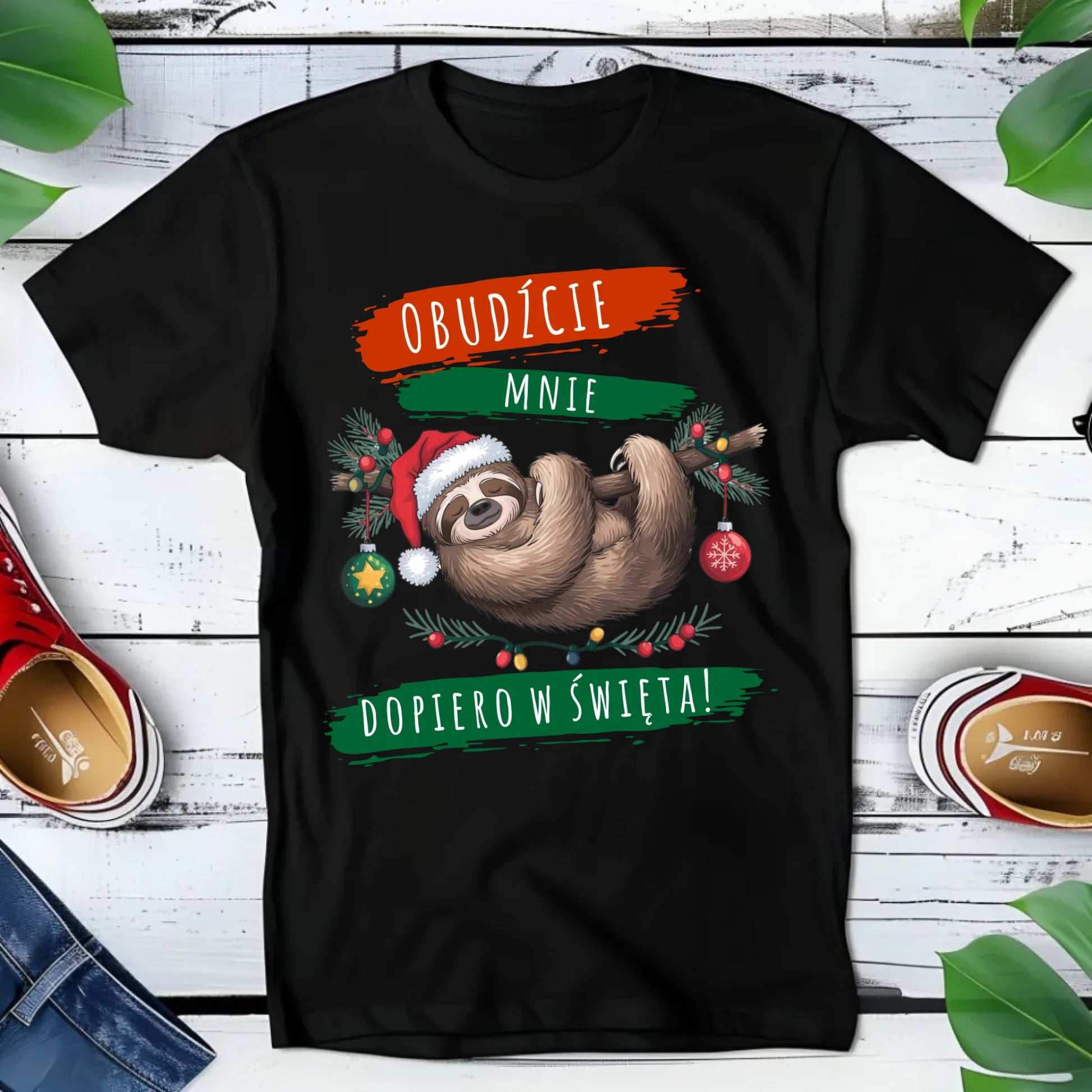Koszulka dziecięca świąteczna - Leniwiec - Obudźcie mnie dopiero w święta BN02 - StoryCups.pl