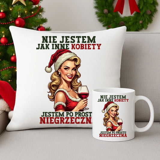 Zestaw poduszka i kubek świąteczny - prezent dla niej - Nie jestem jak inne kobiety BN03 - StoryCups.pl