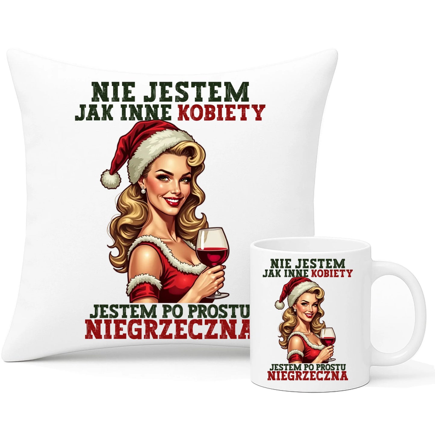 Zestaw poduszka i kubek świąteczny - prezent dla niej - Nie jestem jak inne kobiety BN03 - StoryCups.pl