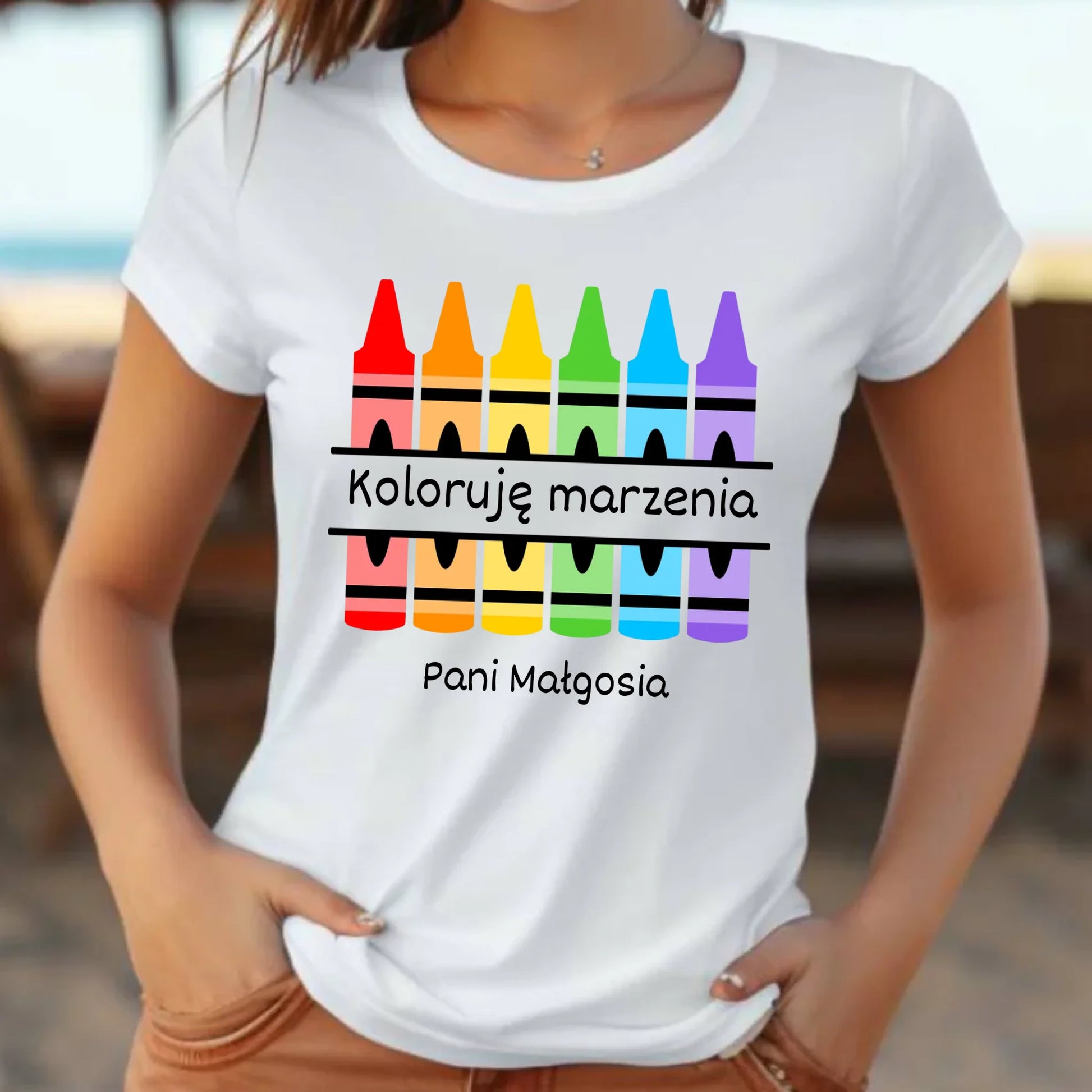 Koszulka damska dla nauczycielki - Koloruję marzenia - personalizowana N69 - StoryCups.pl