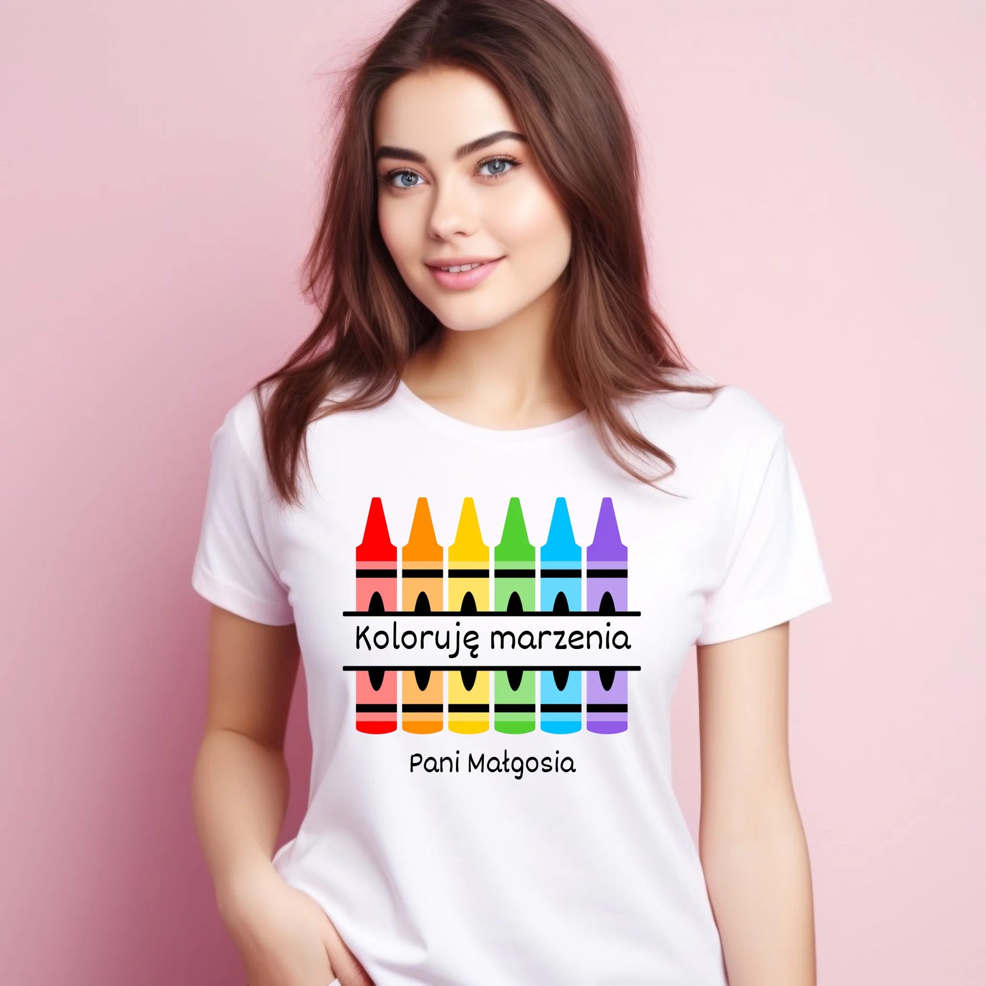 Koszulka damska dla nauczycielki - Koloruję marzenia - personalizowana N69 - StoryCups.pl