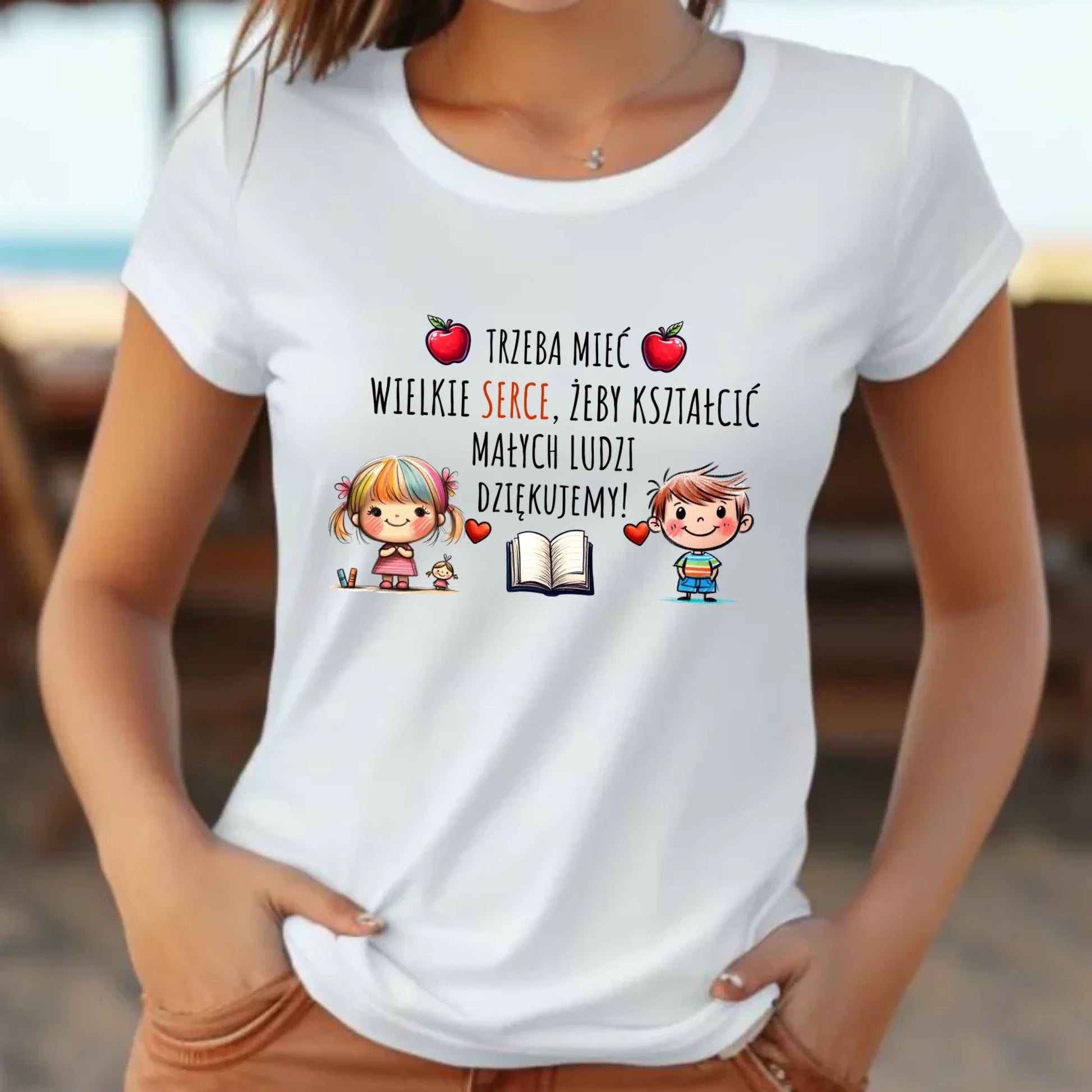 Koszulka damska dla nauczycielki - przedszkolanki - Trzeba mieć wielkie serce N70 - StoryCups.pl
