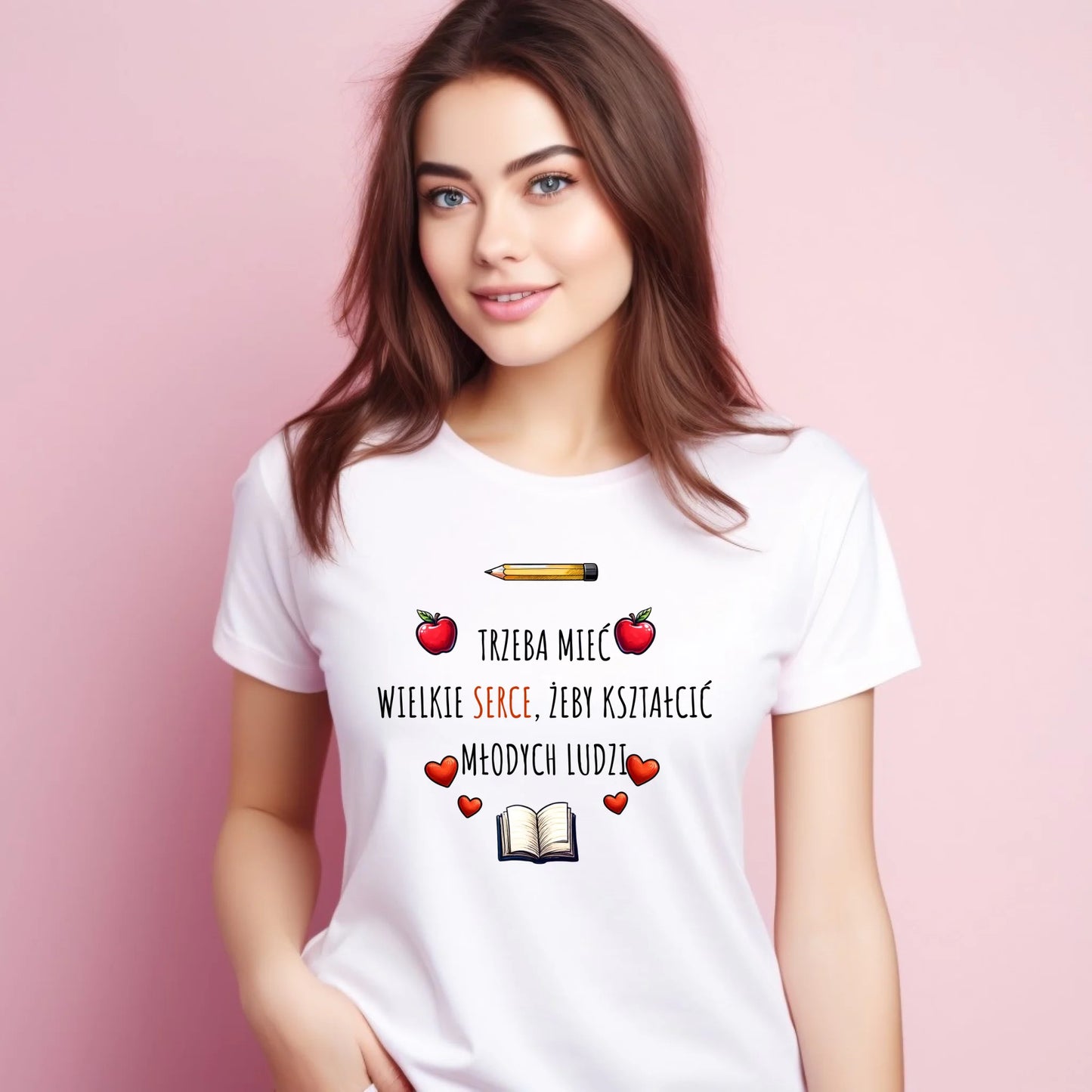 Koszulka damska dla nauczycielki - Trzeba mieć wielkie serce N71 - StoryCups.pl