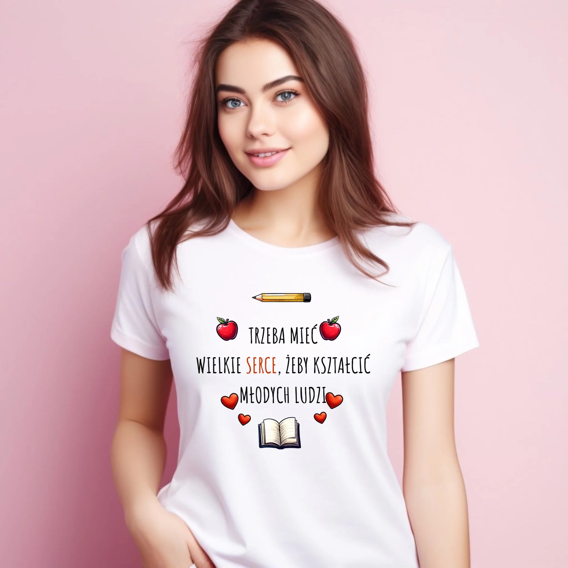 Koszulka damska dla nauczycielki - Trzeba mieć wielkie serce N71 - StoryCups.pl