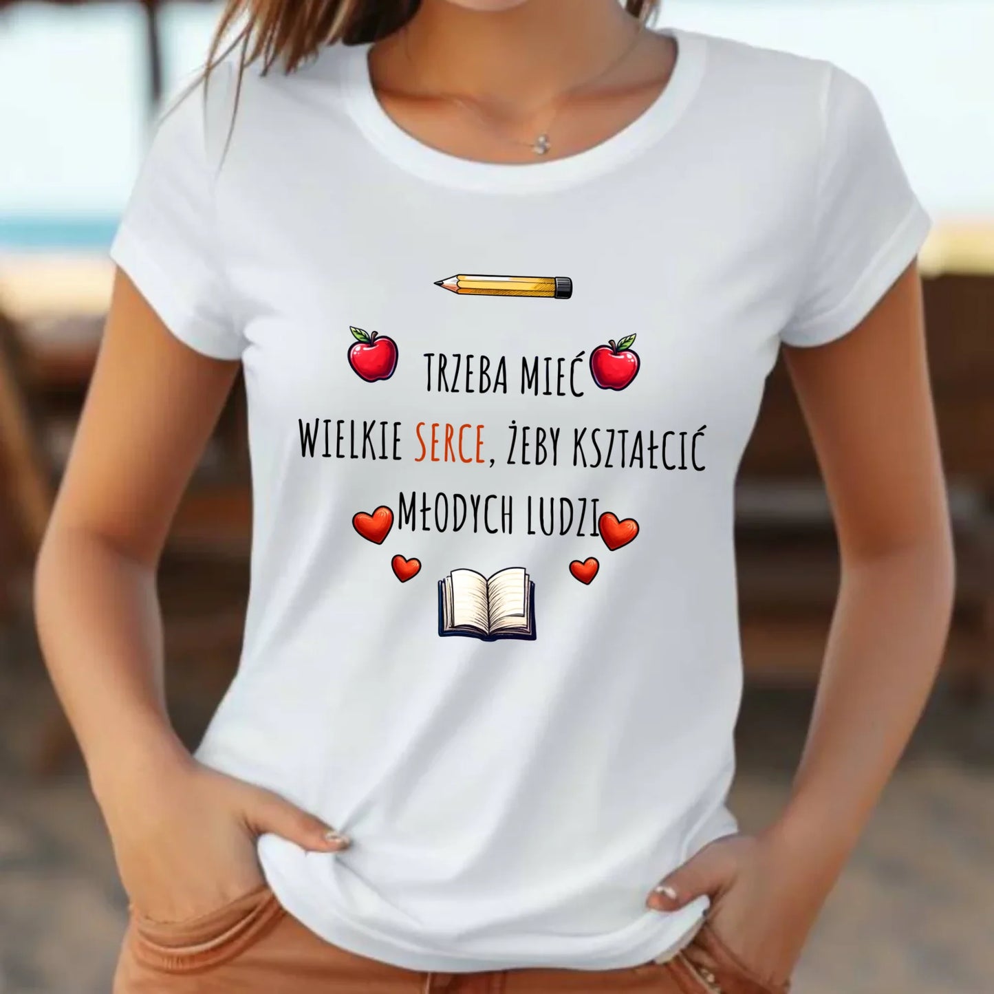 Koszulka damska dla nauczycielki - Trzeba mieć wielkie serce N71 - StoryCups.pl