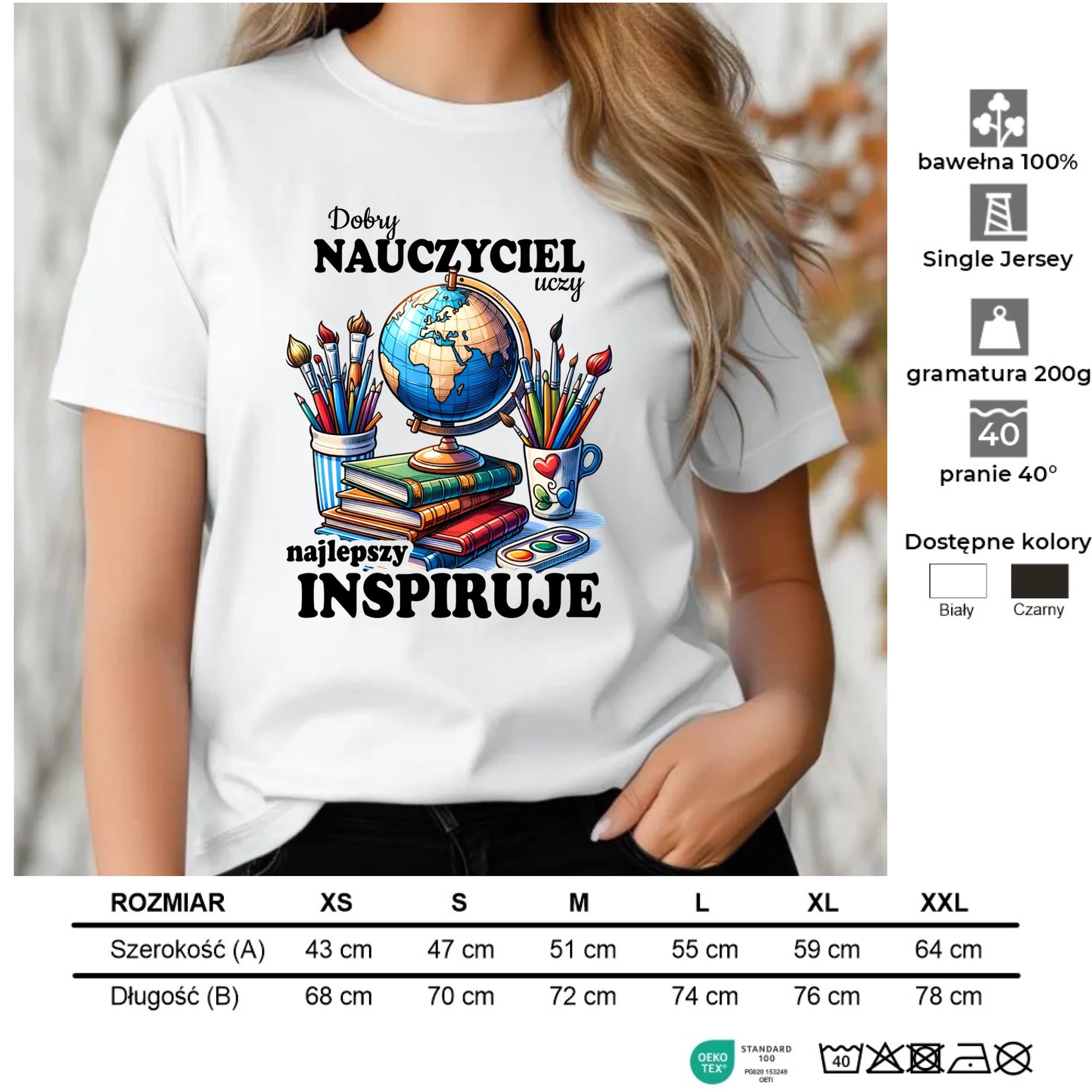 Koszulka damska dla nauczycielki - Dobry nauczyciel uczy najlepszy inspiruje N72 - StoryCups.pl