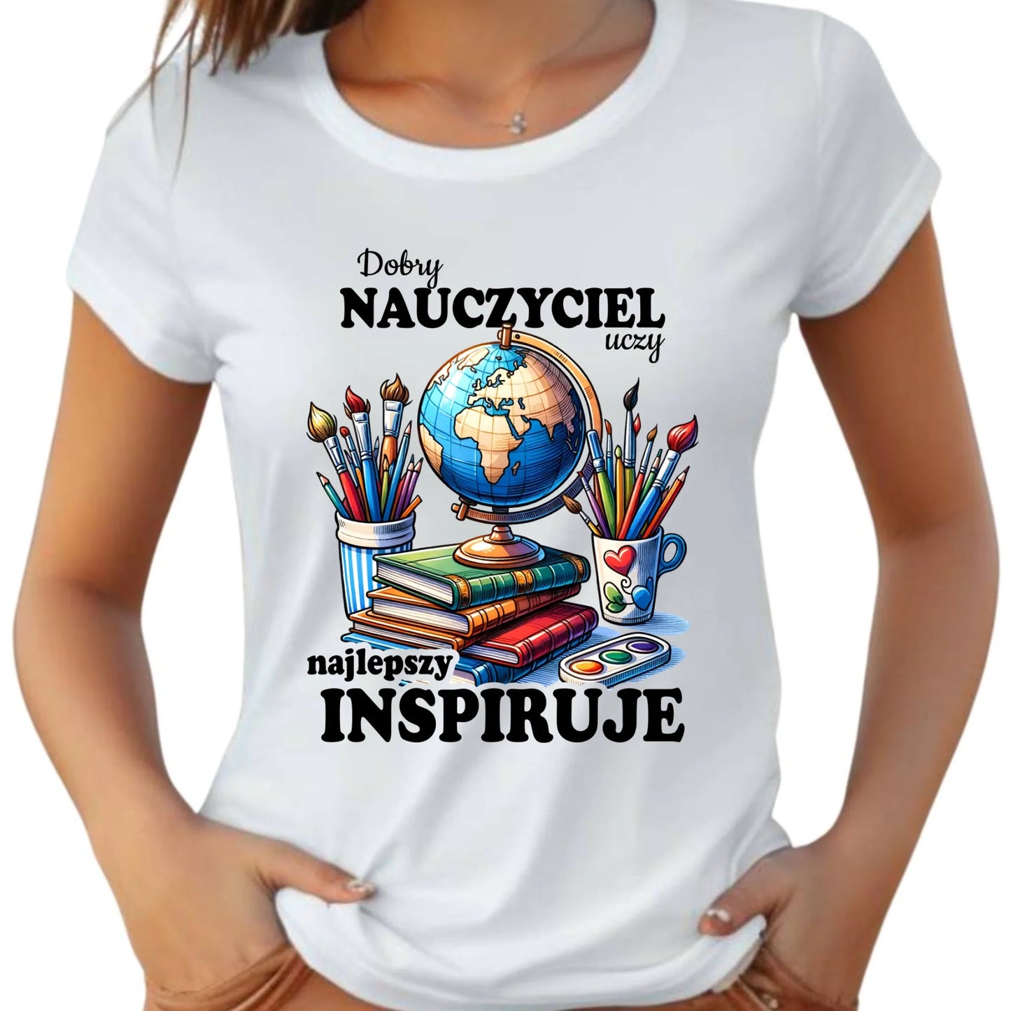 Koszulka damska dla nauczycielki - Dobry nauczyciel uczy najlepszy inspiruje N72 - StoryCups.pl
