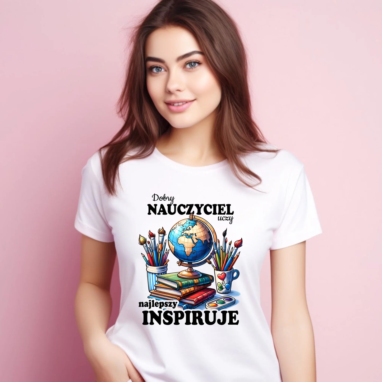 Koszulka damska dla nauczycielki - Dobry nauczyciel uczy najlepszy inspiruje N72 - StoryCups.pl