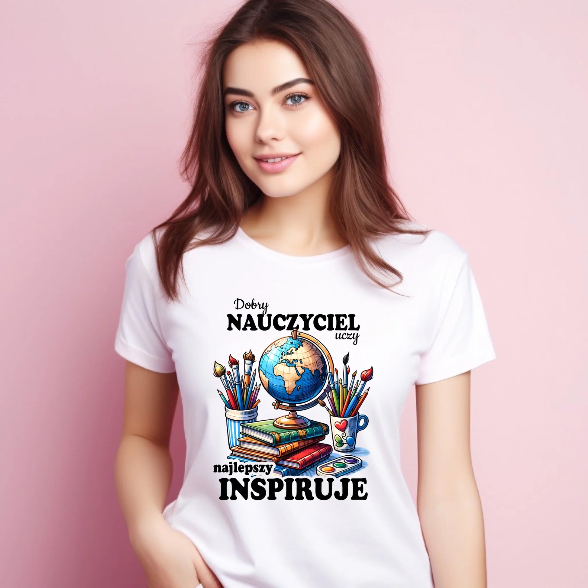 Koszulka damska dla nauczycielki - Dobry nauczyciel uczy najlepszy inspiruje N72 - StoryCups.pl