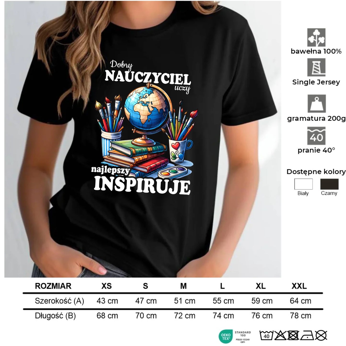 Koszulka damska dla nauczycielki - Dobry nauczyciel uczy najlepszy inspiruje N72 - StoryCups.pl