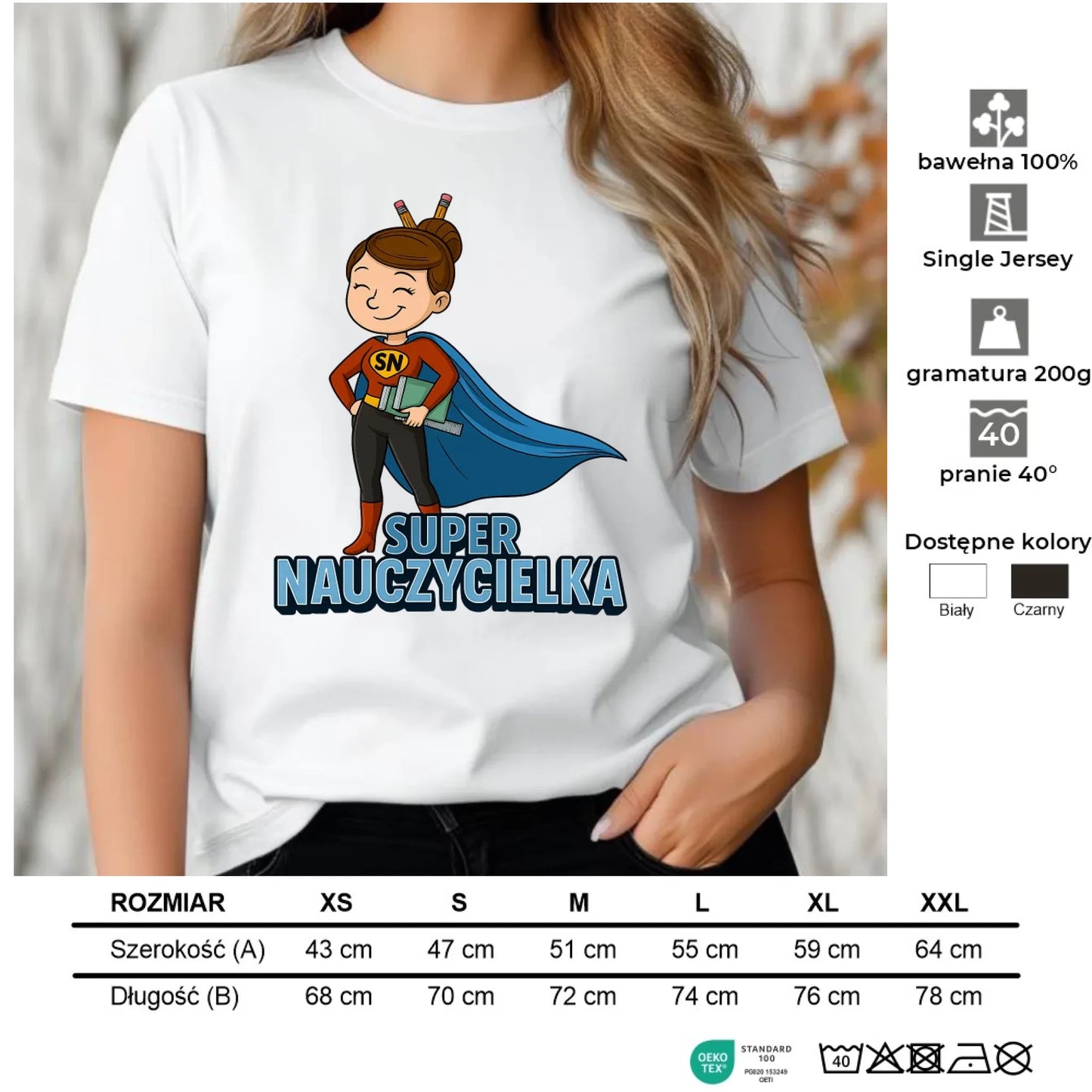 Koszulka damska dla nauczycielki - Super nauczycielka N08 - StoryCups.pl