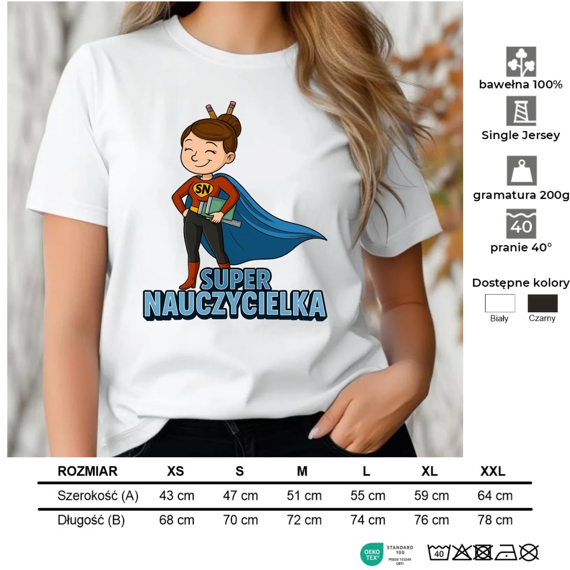 Koszulka damska dla nauczycielki - Super nauczycielka N08 - StoryCups.pl