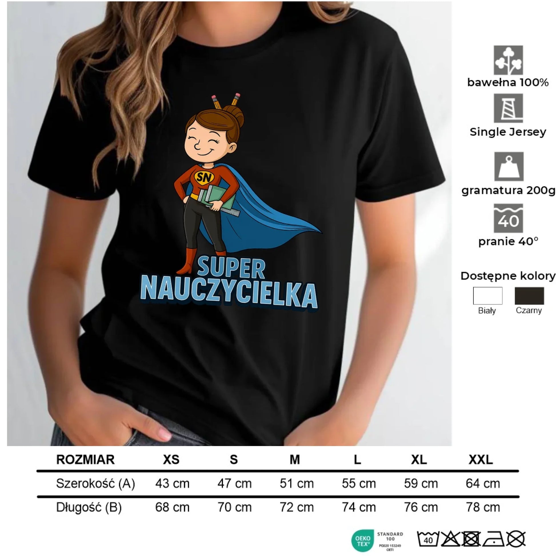 Koszulka damska dla nauczycielki - Super nauczycielka N08 - StoryCups.pl