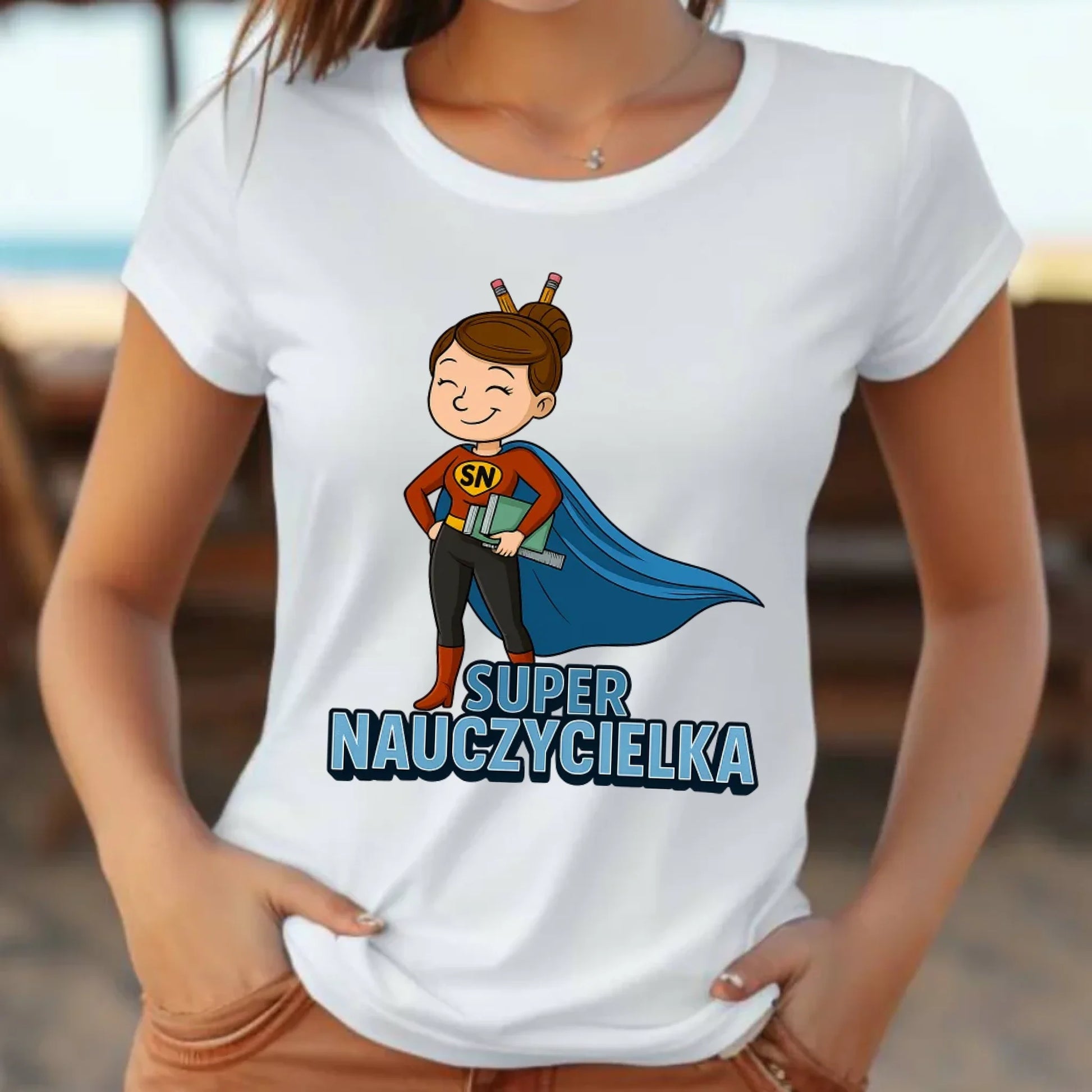 Koszulka damska dla nauczycielki - Super nauczycielka N08 - StoryCups.pl