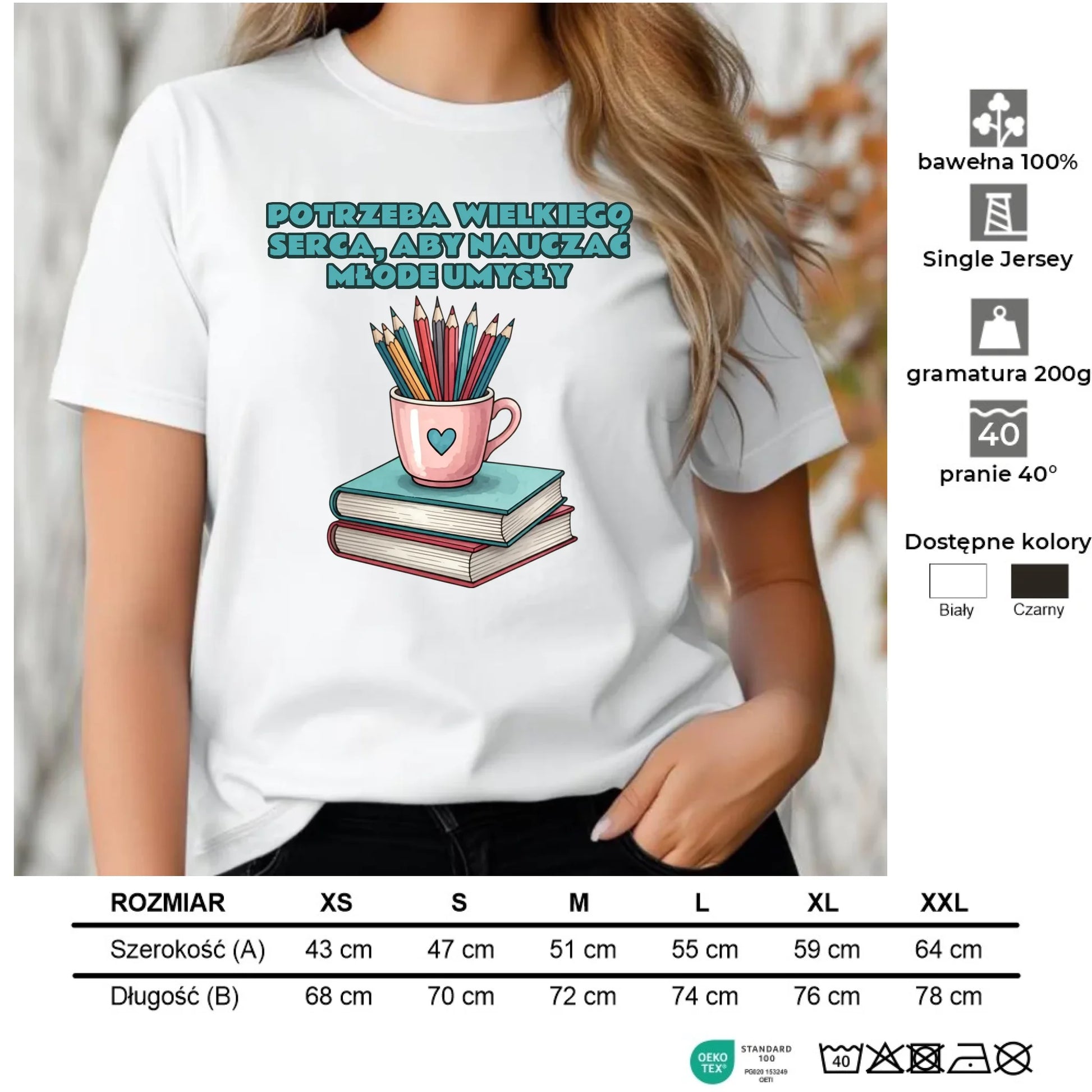 Koszulka damska dla nauczycielki - Potrzeba wielkiego serca, aby nauczać młode umysły N13 - StoryCups.pl