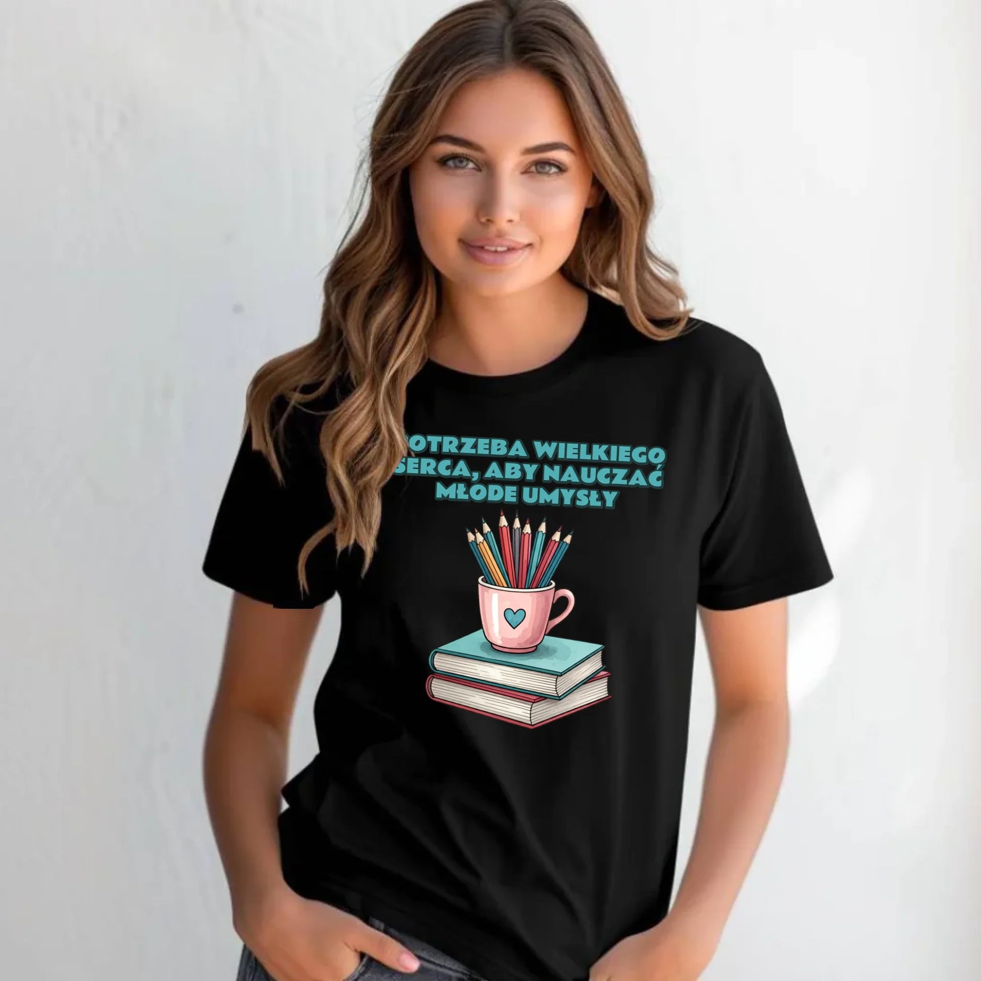 Koszulka damska dla nauczycielki - Potrzeba wielkiego serca, aby nauczać młode umysły N13 - StoryCups.pl