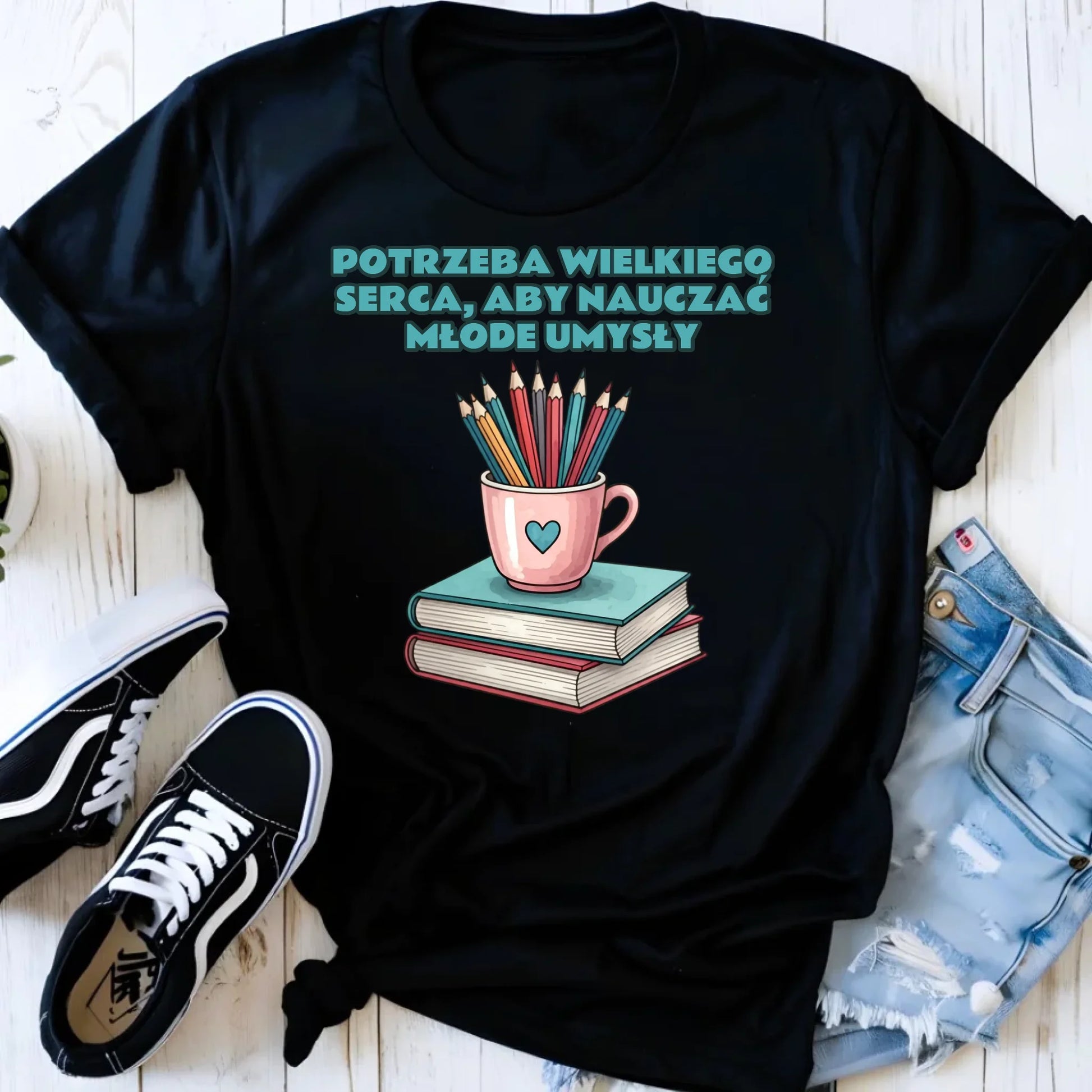 Koszulka damska dla nauczycielki - Potrzeba wielkiego serca, aby nauczać młode umysły N13 - StoryCups.pl