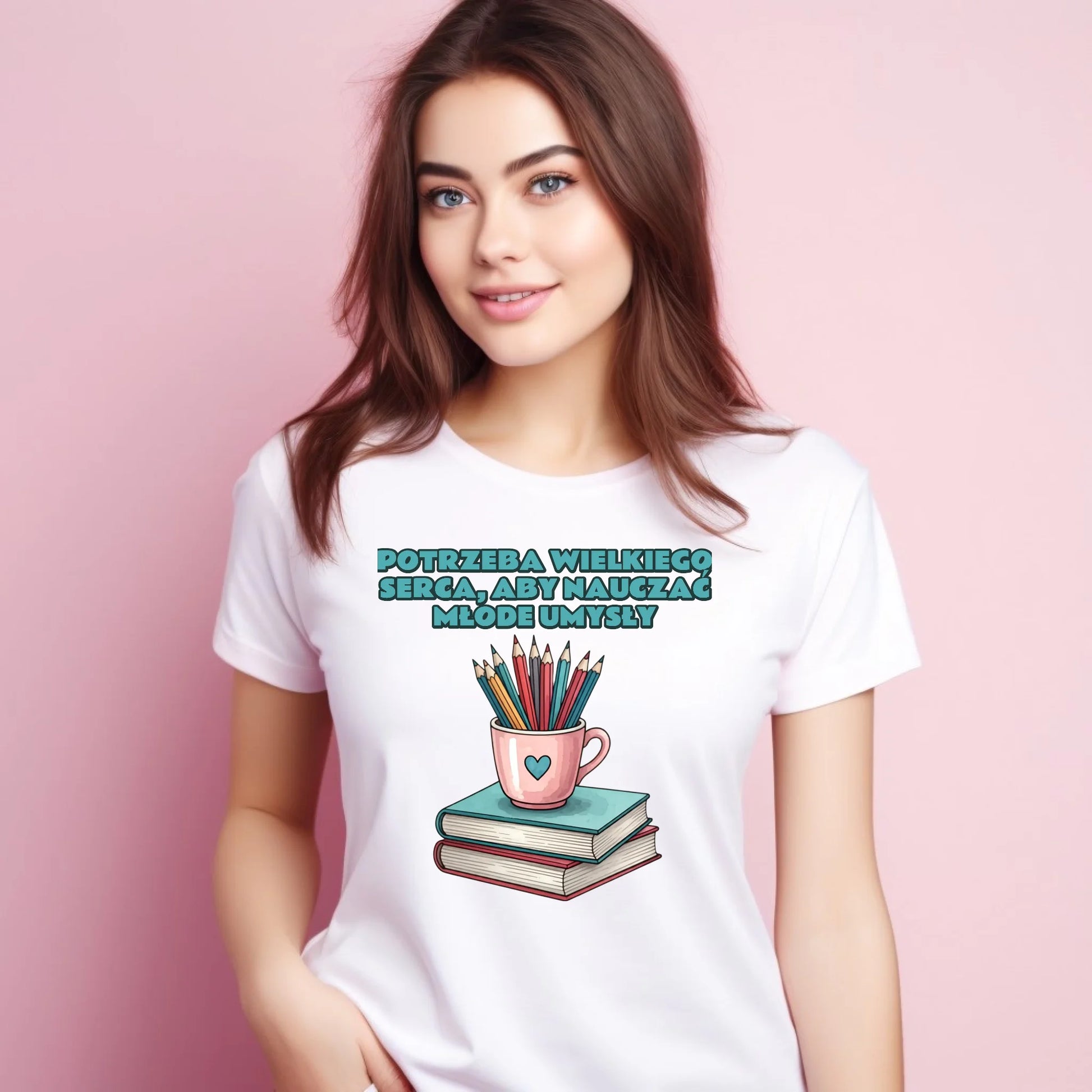 Koszulka damska dla nauczycielki - Potrzeba wielkiego serca, aby nauczać młode umysły N13 - StoryCups.pl
