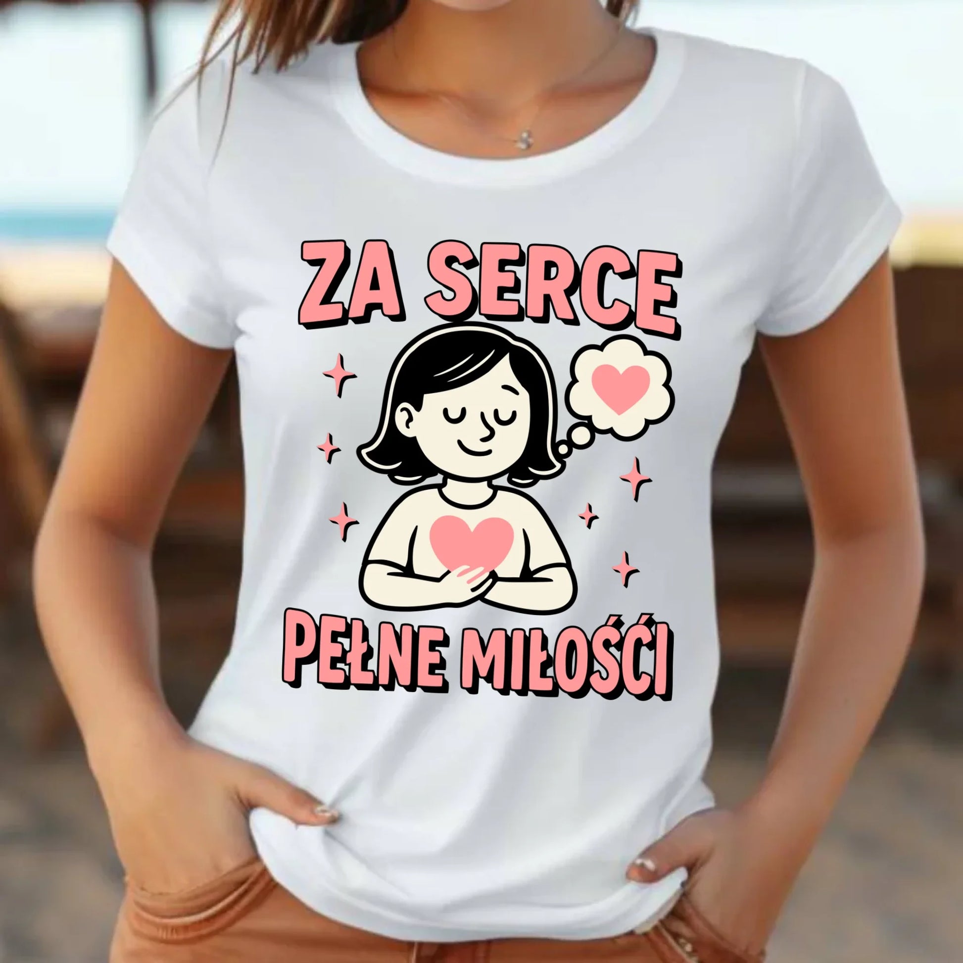 Koszulka damska dla nauczycielki - przedszkolanki - Za serce pełne miłości N17 - StoryCups.pl