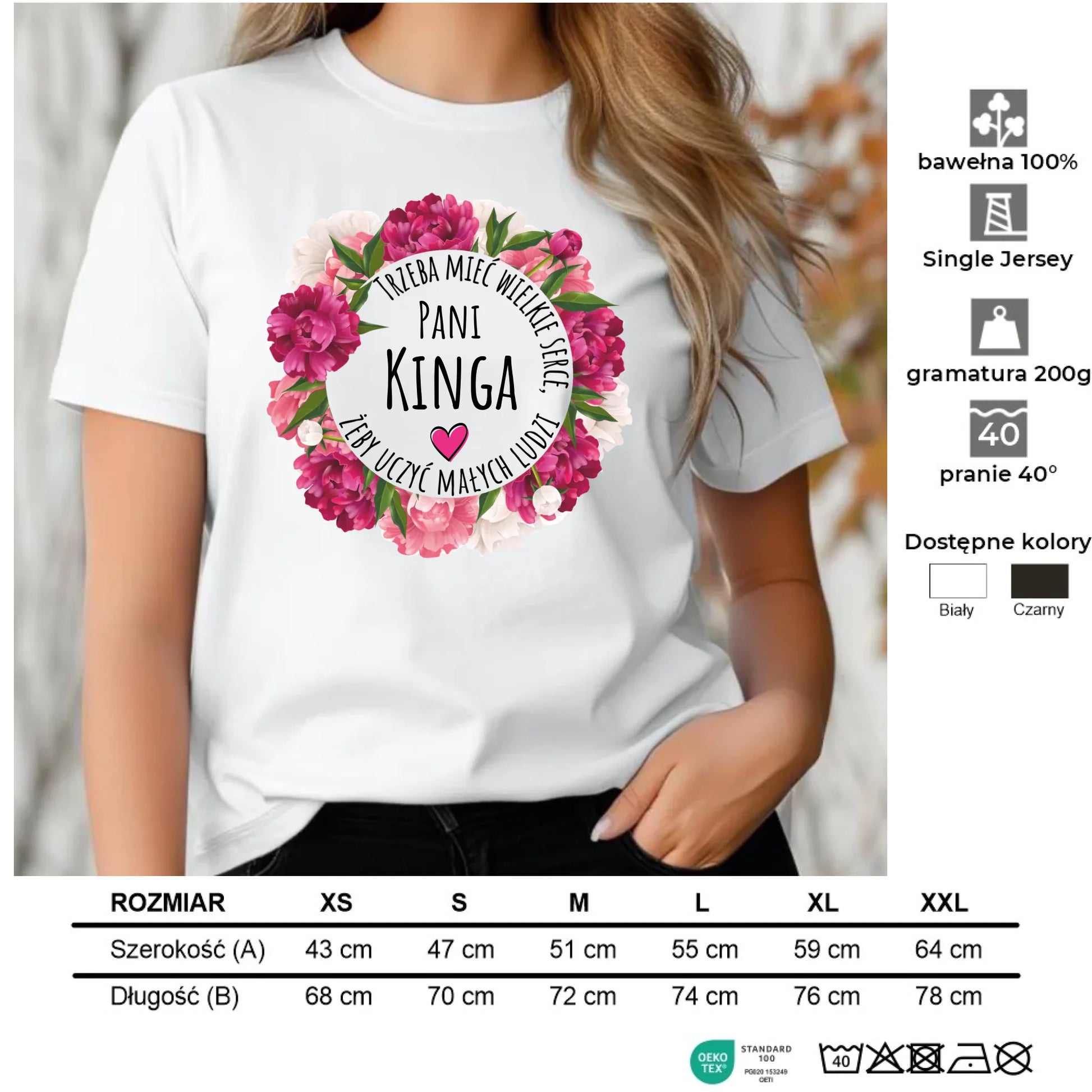 Koszulka damska dla nauczycielki - Trzeba mieć wielkie serce - personalizowana N18 - StoryCups.pl