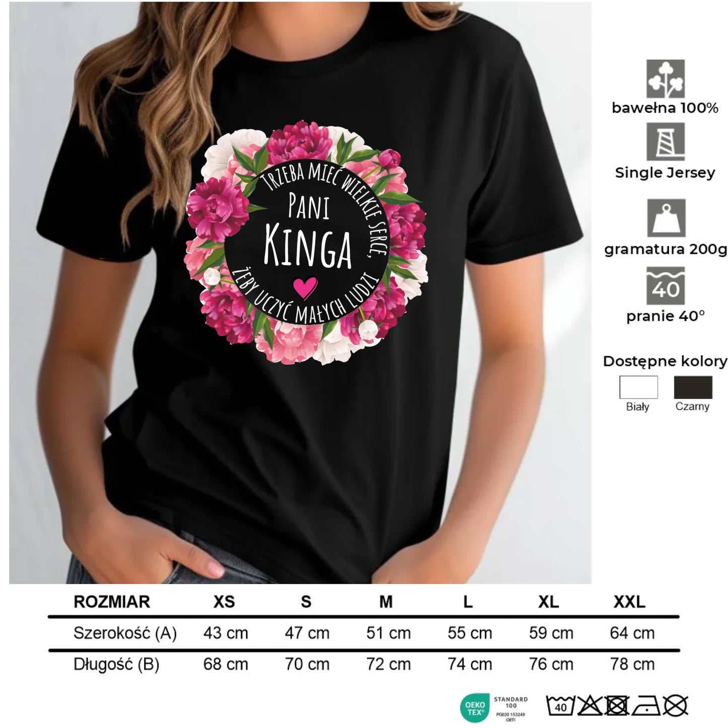 Koszulka damska dla nauczycielki - Trzeba mieć wielkie serce - personalizowana N18 - StoryCups.pl