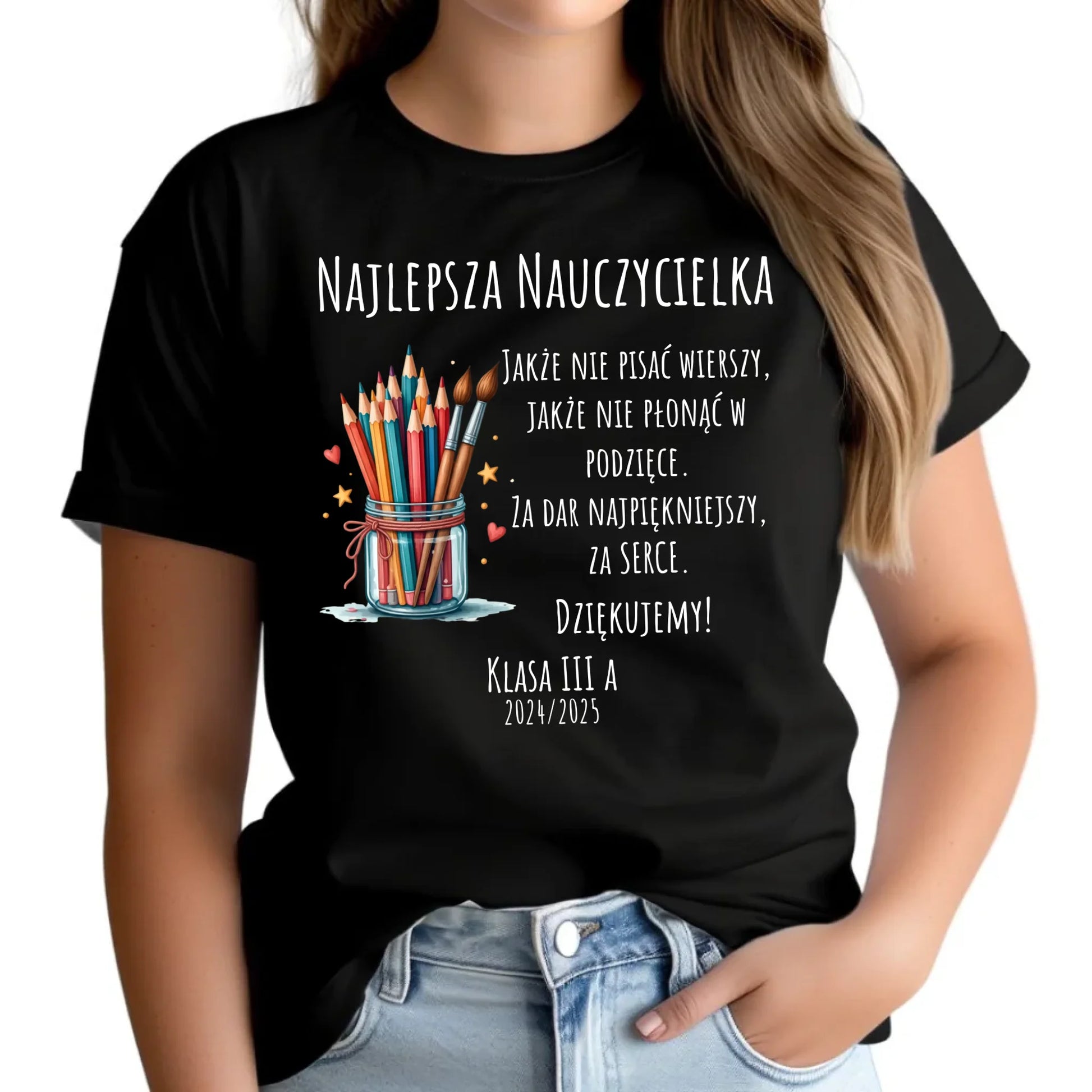 Koszulka damska dla nauczycielki - Najlepsza nauczycielka - Podziękowanie od klasy - personalizowana N20 - StoryCups.pl